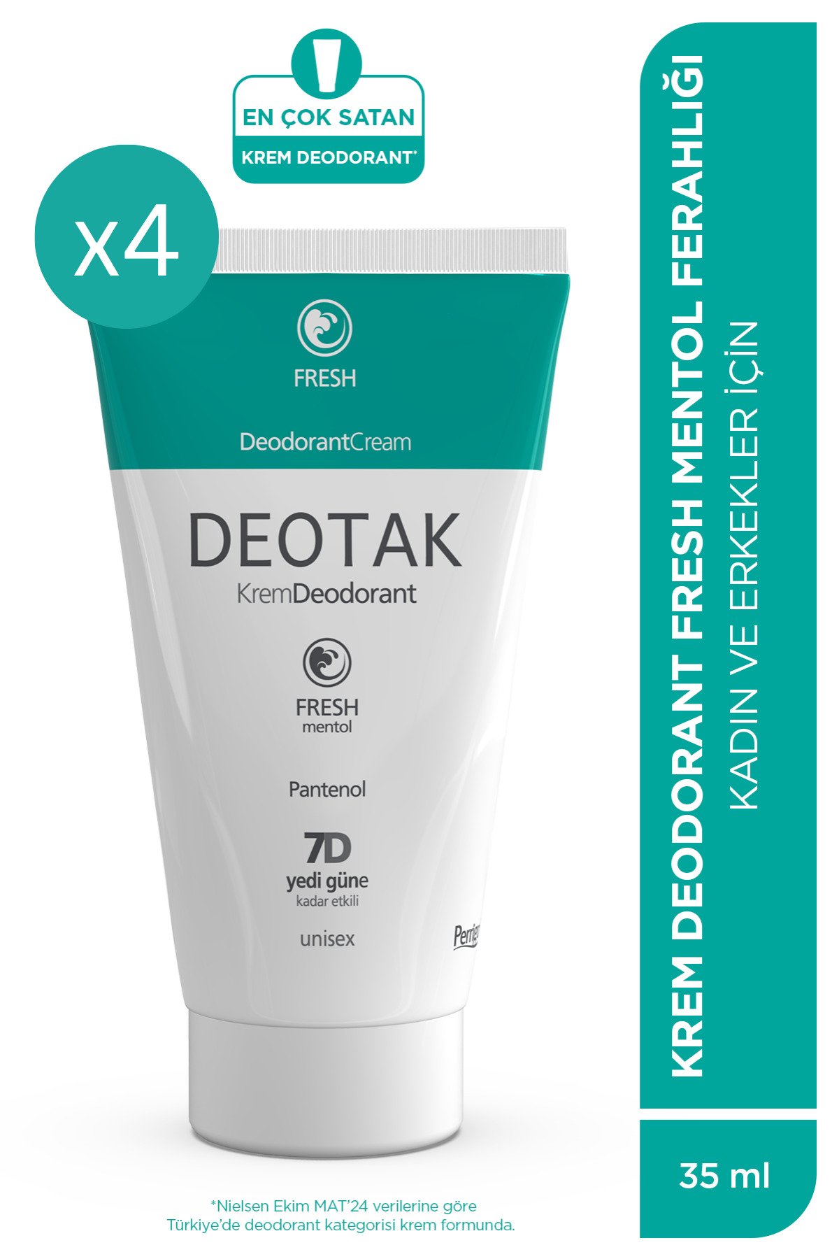 Deotak Fresh Mentol Ferahlığı 7 Güne Kadar Etkili Krem Deodorant 35 ml x 4 Adet