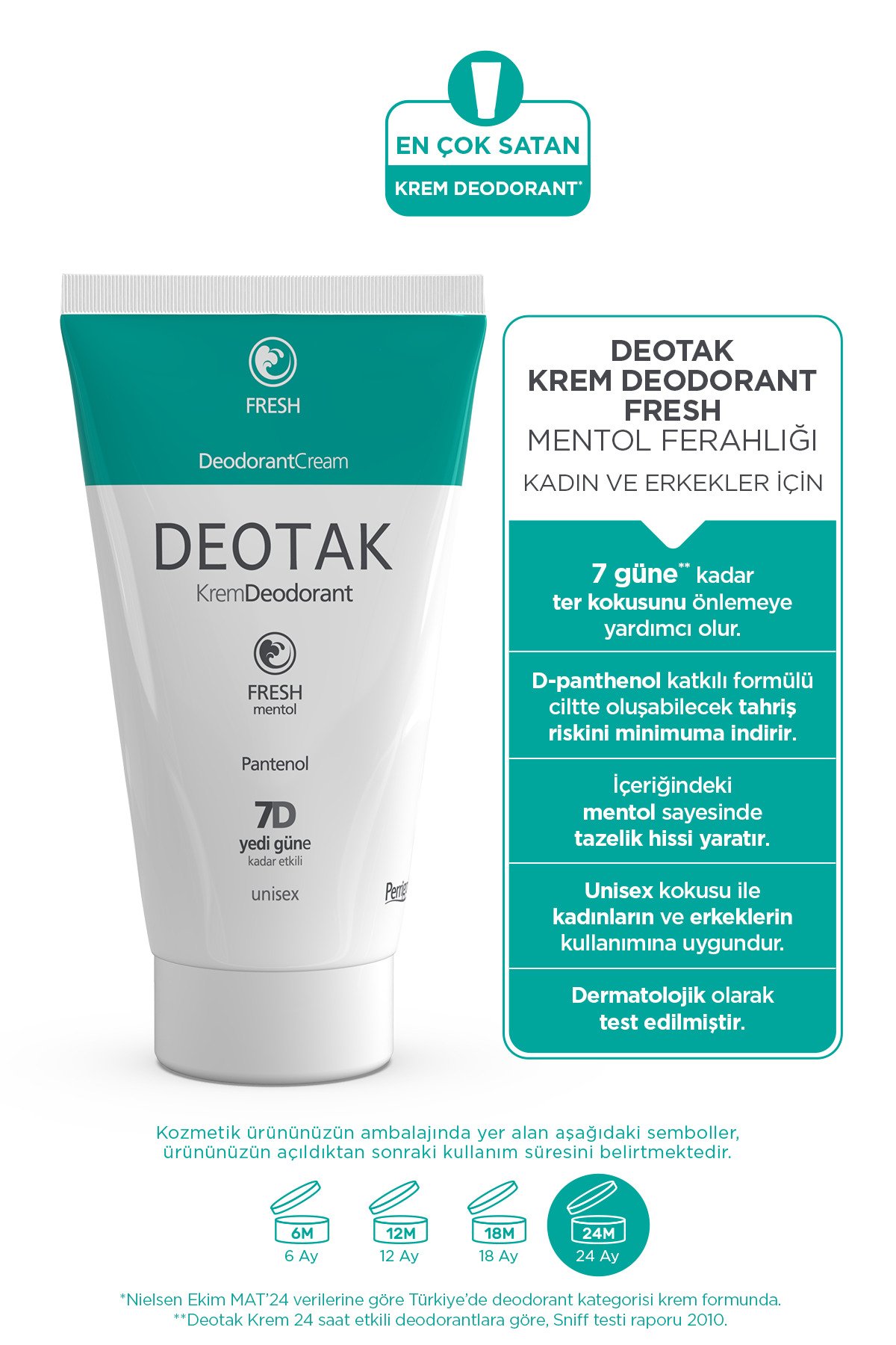 Deotak Fresh Mentol Ferahlığı 7 Güne Kadar Etkili Krem Deodorant 35 ml x 4 Adet
