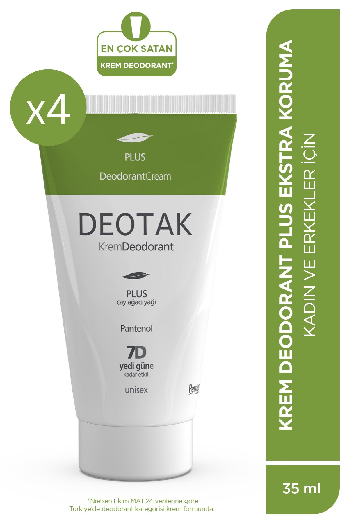 Deotak Plus Ekstra Koruma 7 Güne Kadar Etkili Krem Deodorant 35 ml x 4 Adet