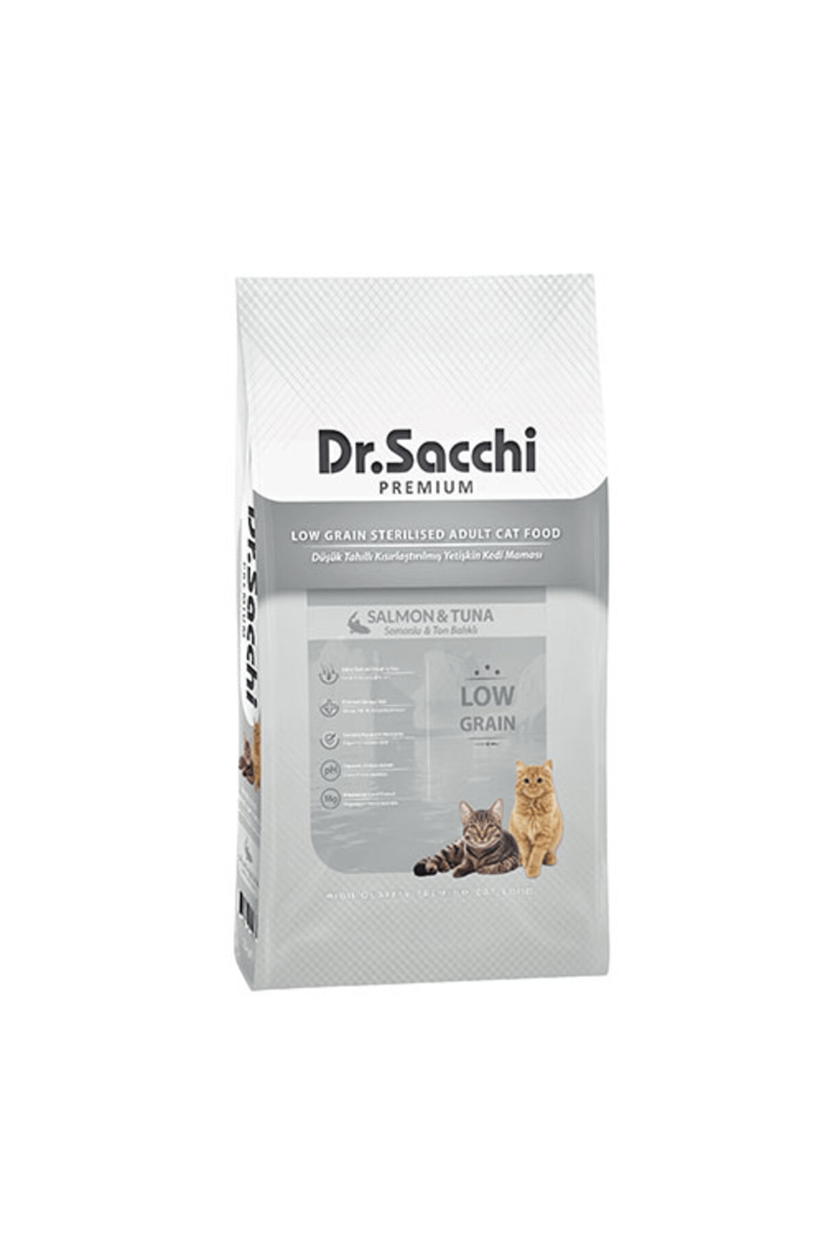 Dr. Sacchi Premium Somonlu Ve Ton Balıklı Düşük Tahıllı Kısırlaştırılmış Kedi Maması 10 Kg