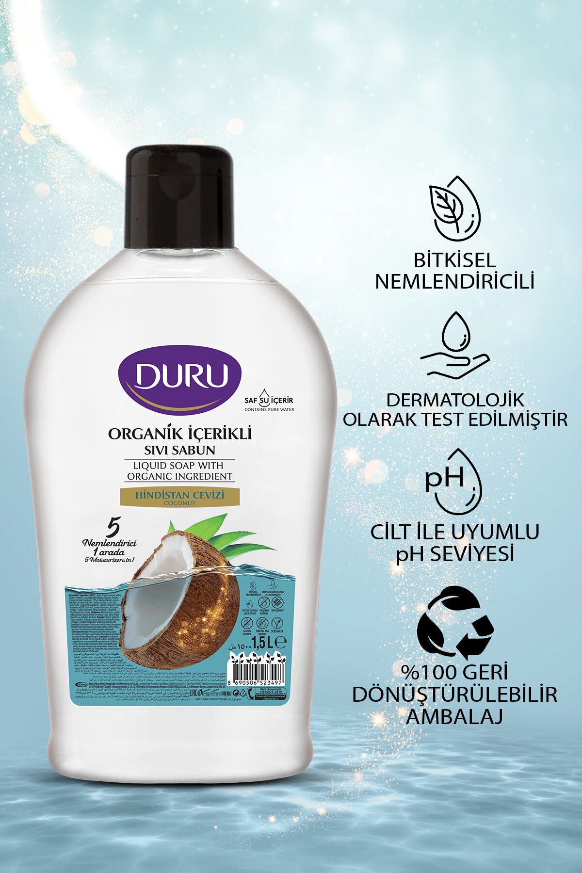 Duru Organik Hindistan Cevizi Sıvı Sabun 1500 ml x2 Adet + Duru Hindistan Cevizi 500 ml