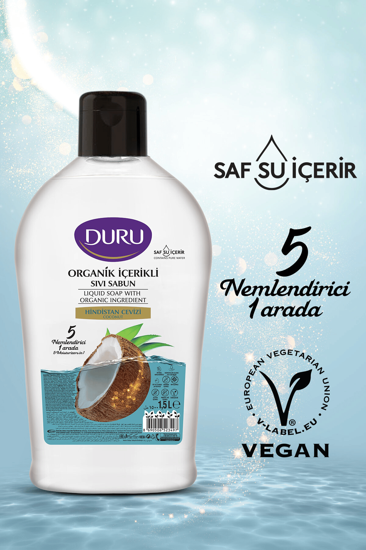 Duru Organik Hindistan Cevizi Sıvı Sabun 1500 ml x2 Adet + Duru Hindistan Cevizi 500 ml