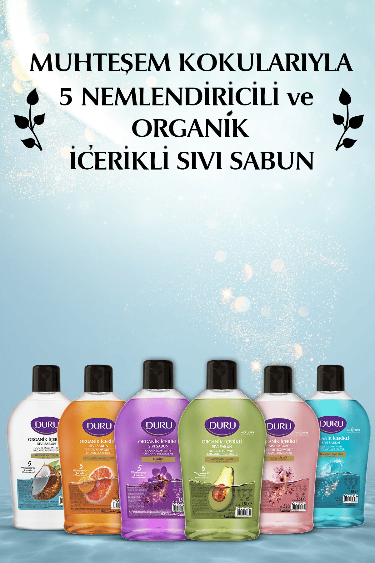 Duru Organik Hindistan Cevizi Sıvı Sabun 1500 ml x2 Adet + Duru Hindistan Cevizi 500 ml