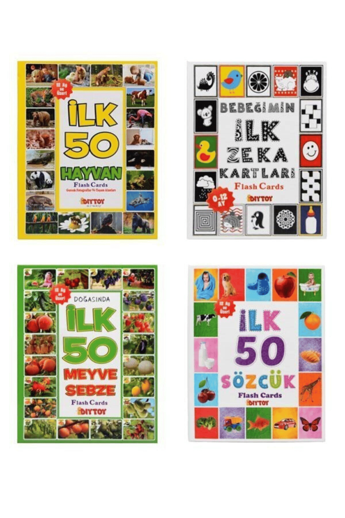 Eğitim Seti 4'lü Ilk 50 Sözcük, Meyveler, Hayvanlar ve Bebeğimin Zeka Kartları