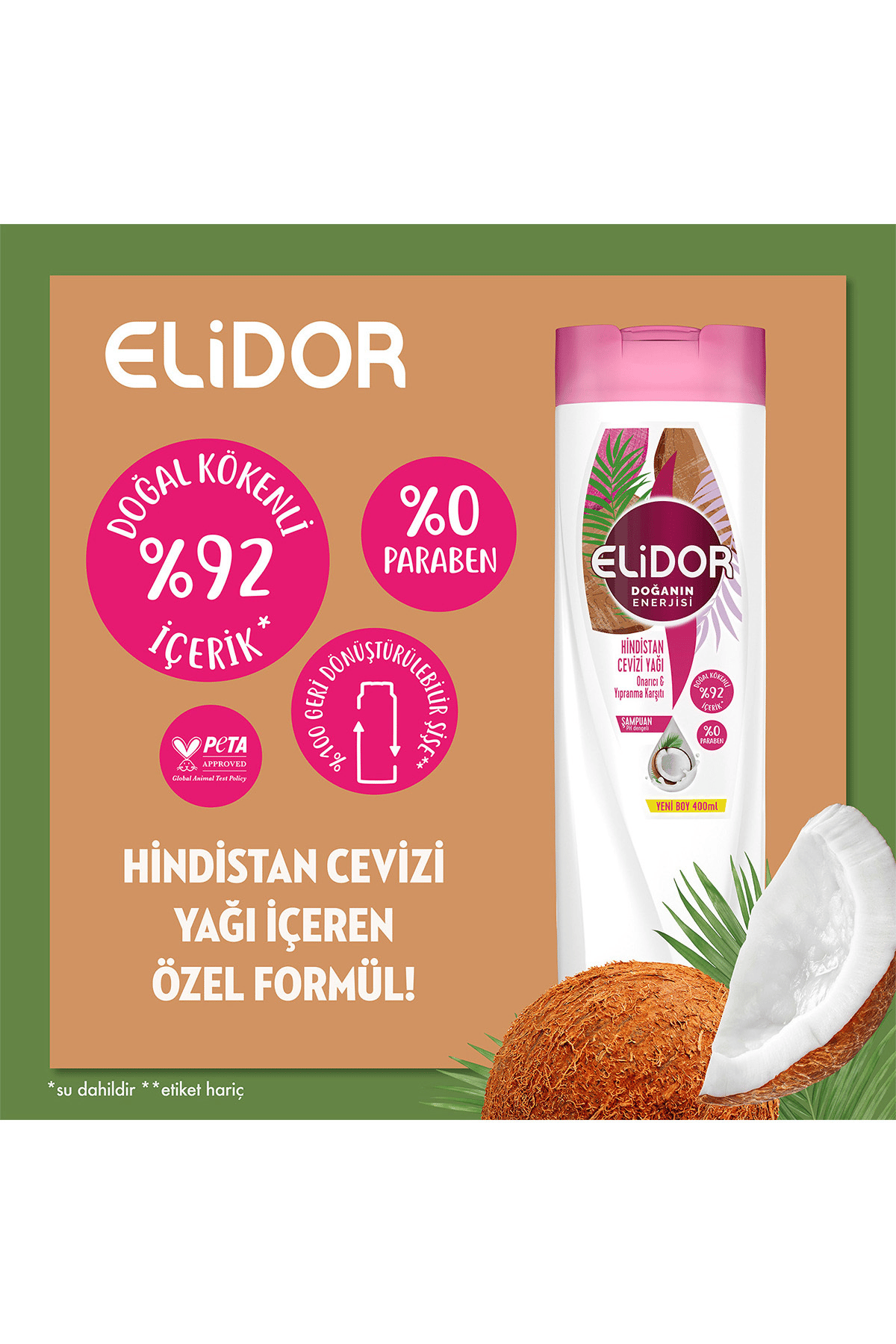 Elidor Doğanın Enerjisi Şampuan Hindistan Cevizi Yağı 400 ml x3 Adet