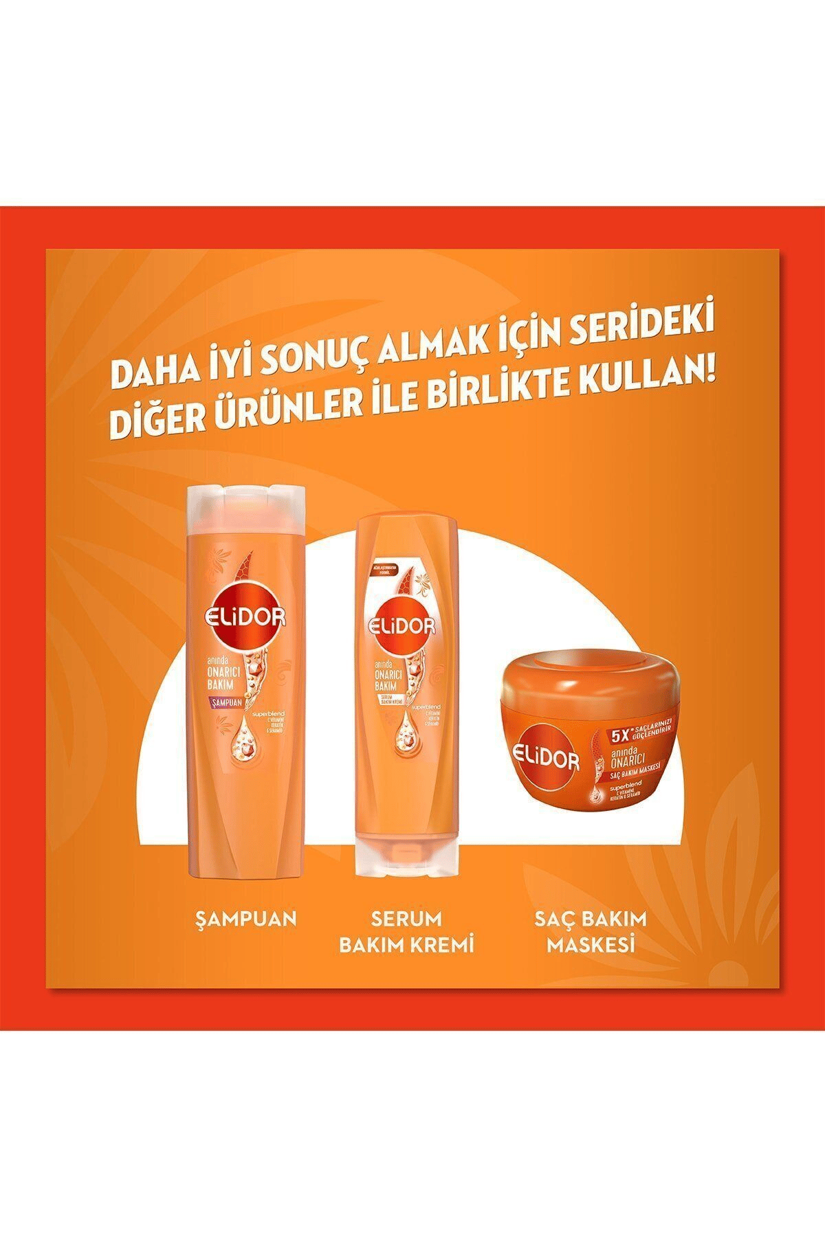 Elidor Superblend 1 Minute Onarıcı Süper Saç Bakım Kremi Anında Onarıcı Bakım Turuncu 170 ml x2 Adet
