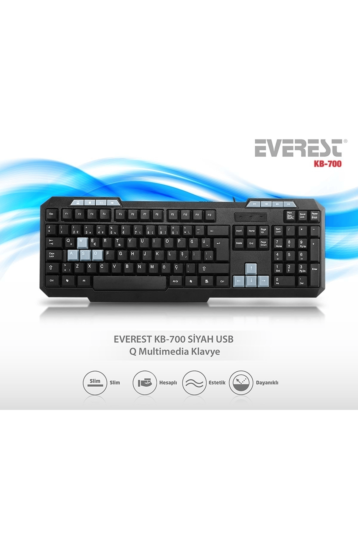 Everest Kb-700 Siyah Usb Us Layout Multimedia Klavye