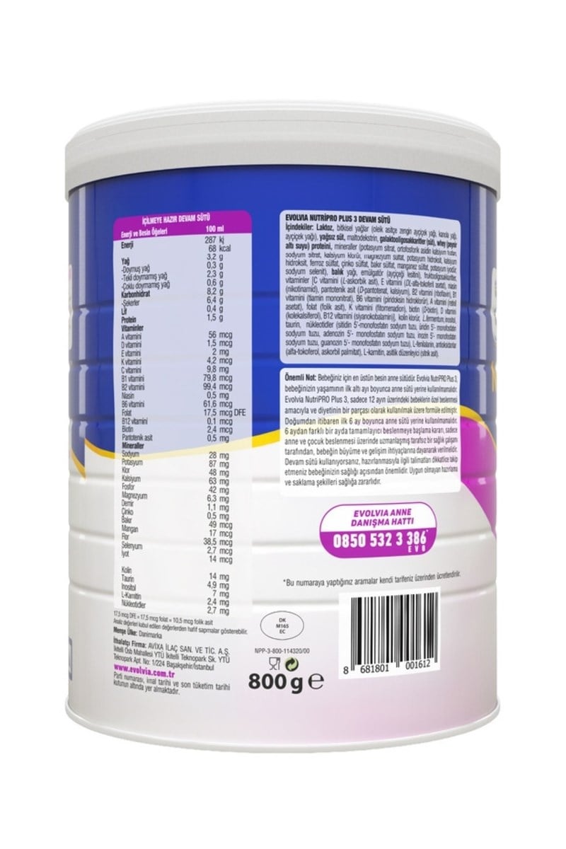 Evolvia Nutripro Plus 3 Devam Sütü 800 gr X 2 adet 