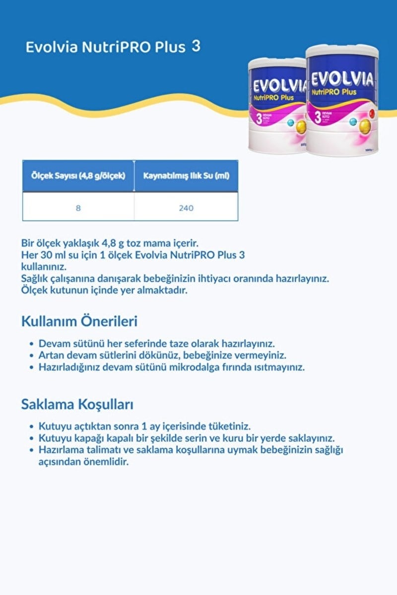 Evolvia Nutripro Plus 3 Devam Sütü 800 gr X3