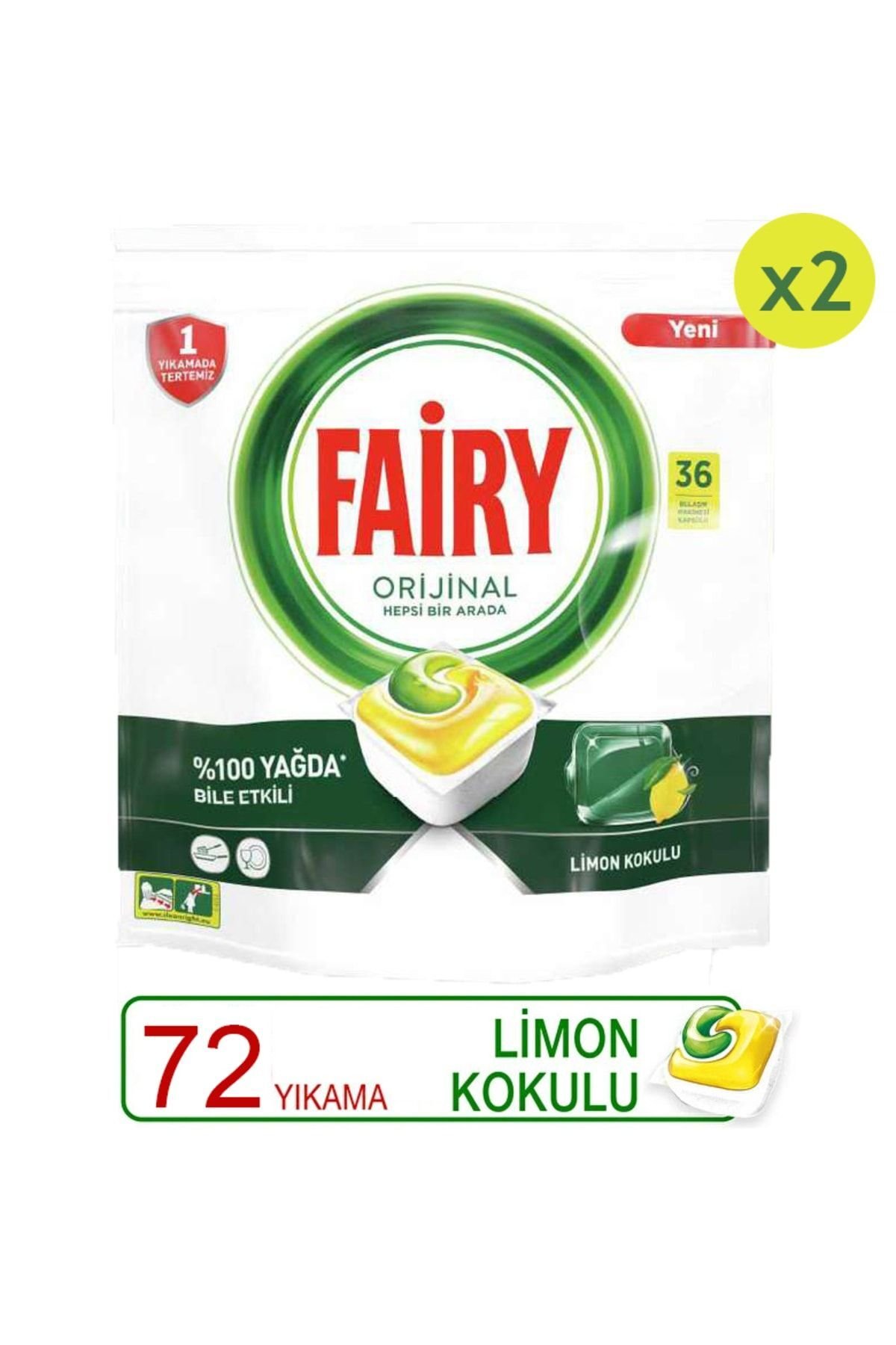 Fairy Hepsi Bir Arada Bulaşık Kapsülü 36'lı  x2 Adet