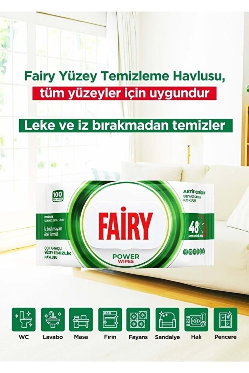 Fairy Power Wipes Yüzey Temizleme Mendili 100 Yaprak