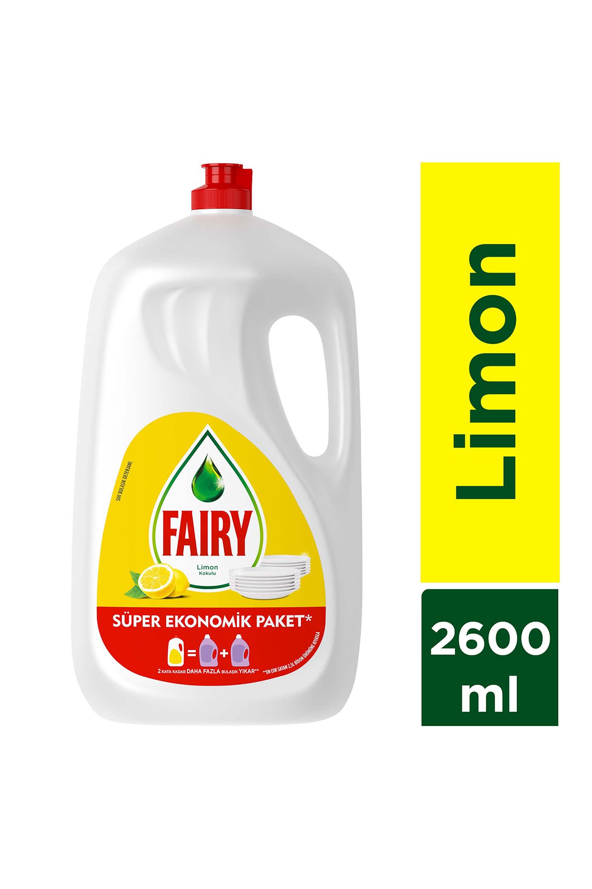 Fairy Temiz & Ferah Sıvı Bulaşık Deterjanı 2600ml Limon Kokulu Süper Ekonomik Paket