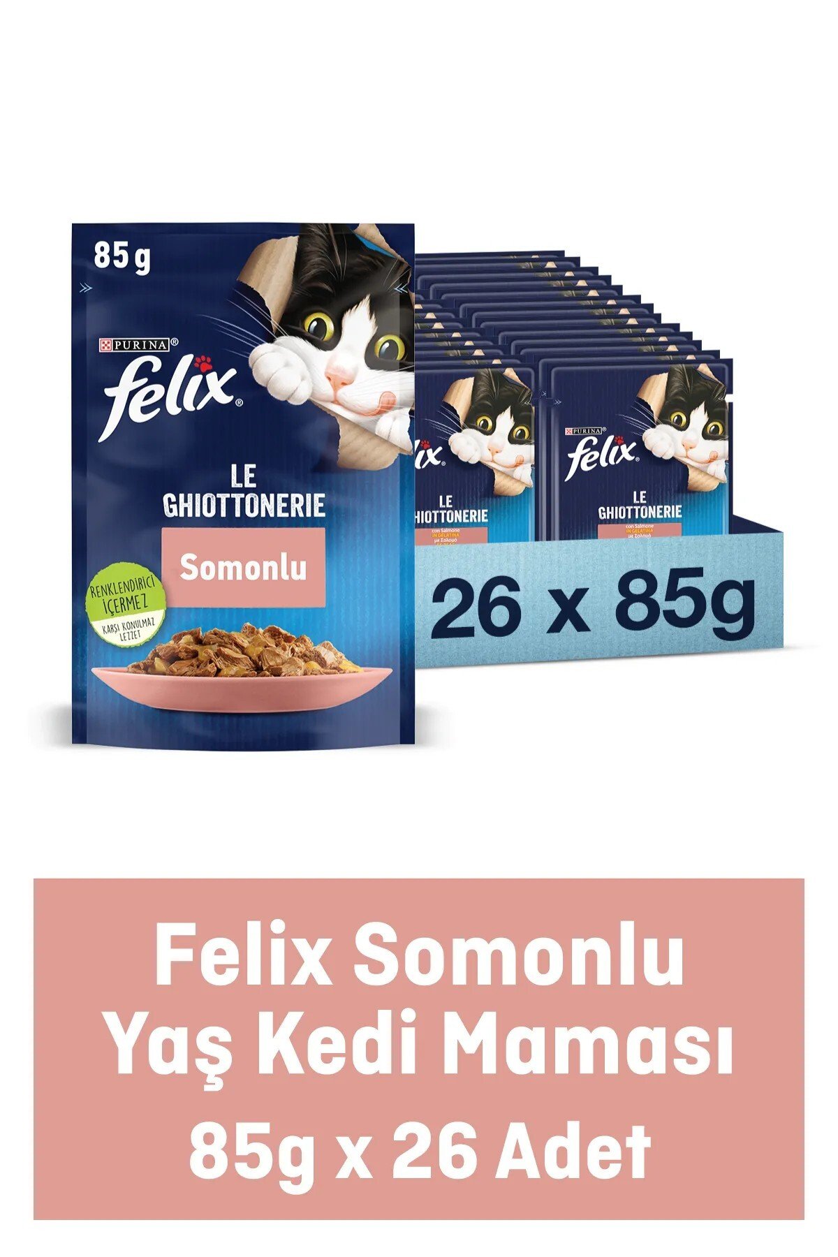 FELIX Somonlu Yaş Kedi Maması 26 Adet X 85 Gr