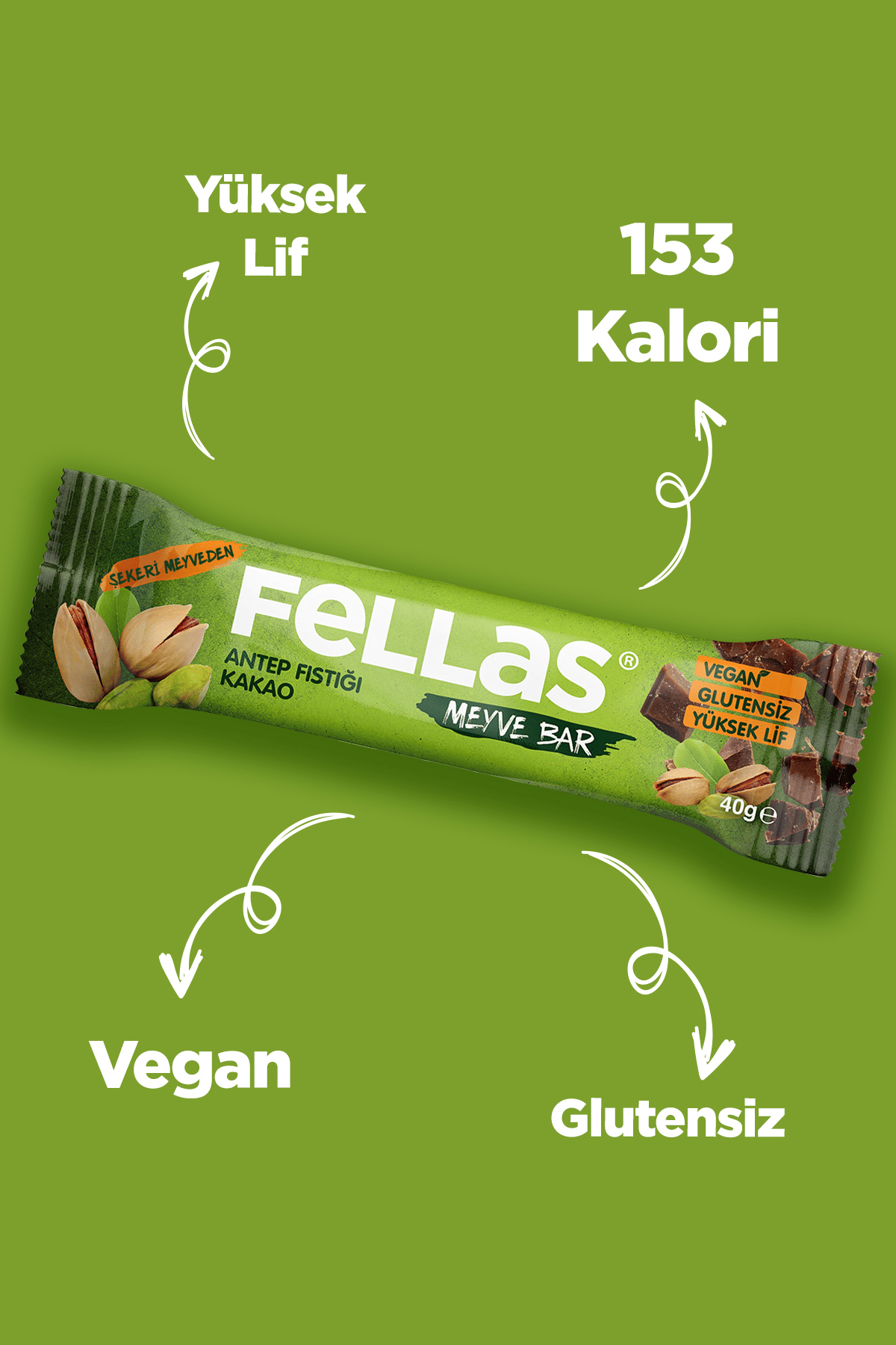 Fellas Meyve Bar - Antep Fıstıklı Ve Kakaolu 40 Gr X 12 Adet