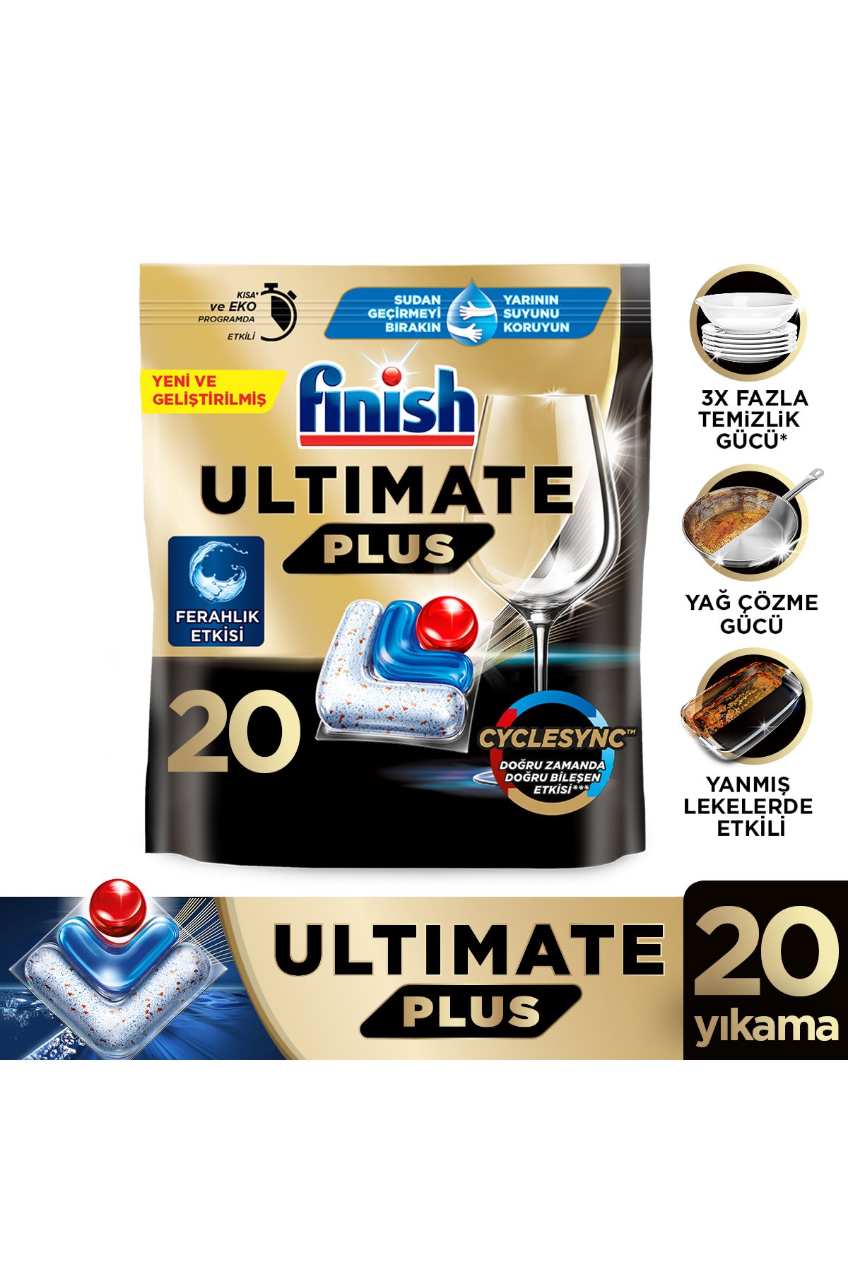 Finish Ultimate Plus Hepsi Bir Arada Bulaşık Makinesi Deterjanı Kapsül Tablet 20 Adet