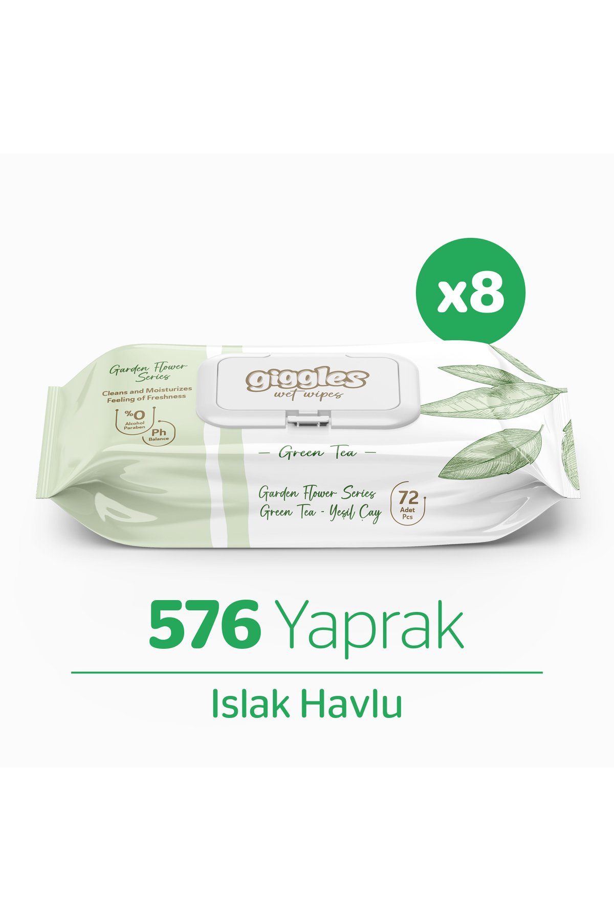 Giggles Yeşilçay Islak Havlu 72'li x8 Adet