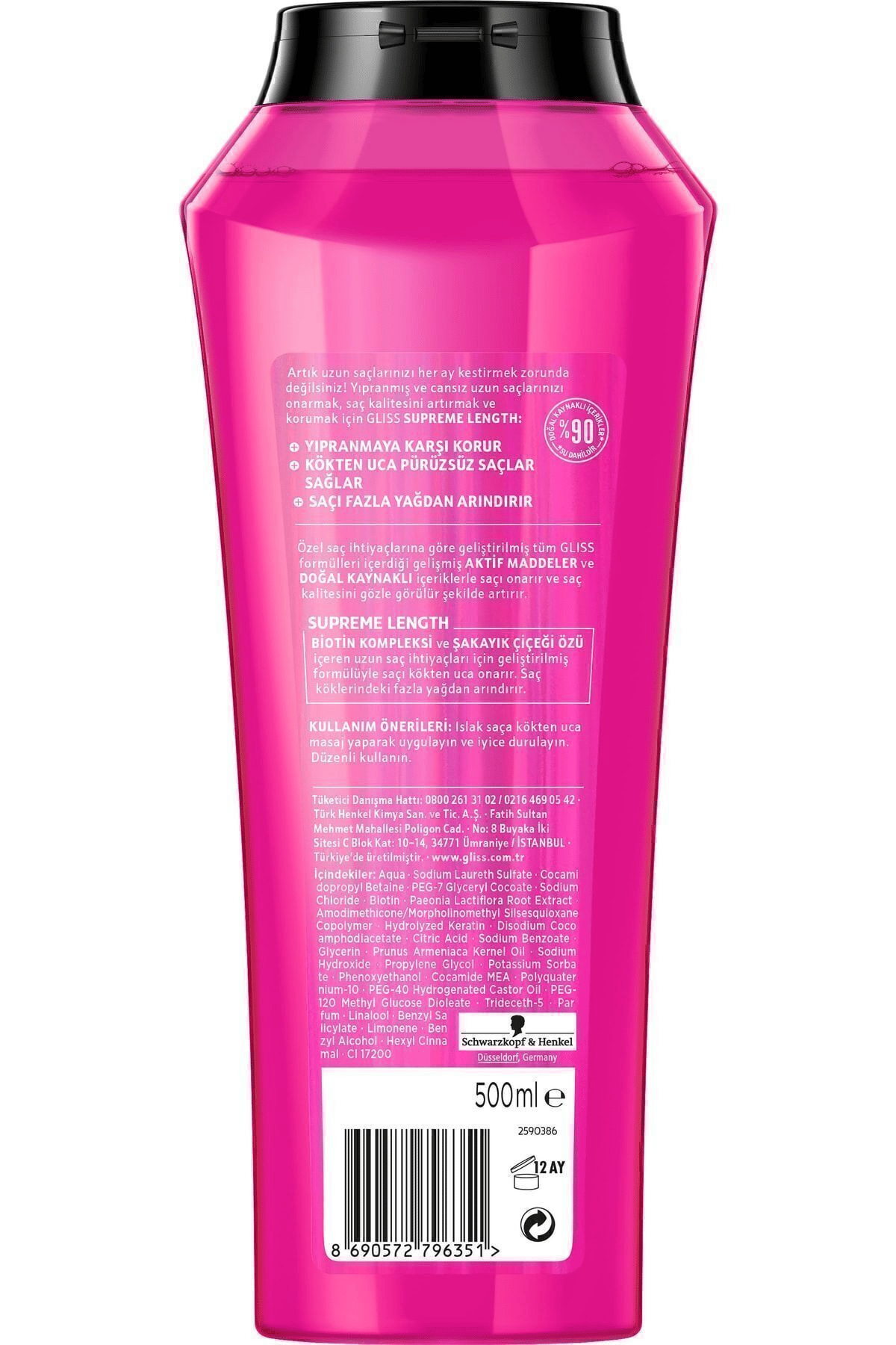 Gliss Supreme Length Koruyucu Şampuan - Biotin Kompleksi Ve Şakayık Çiçeği Özü Ile 500 ml