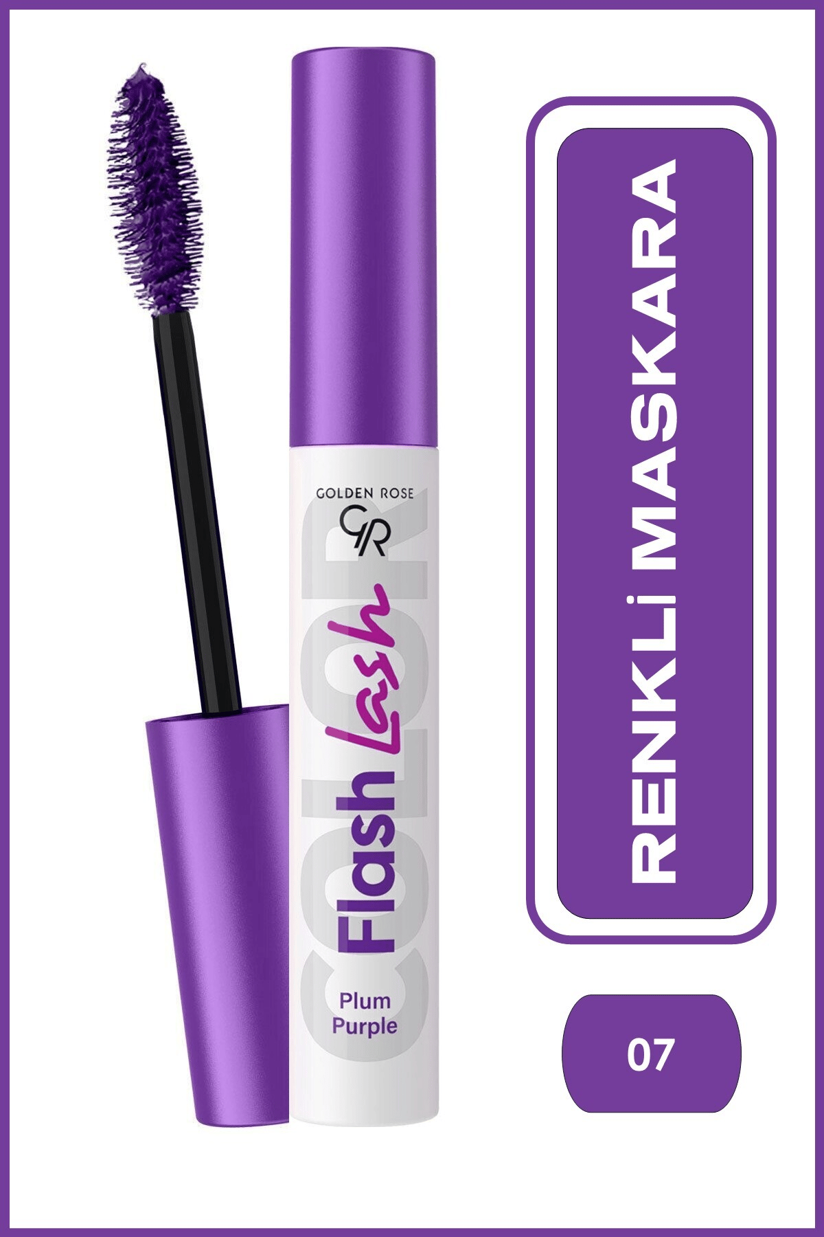 Golden Rose Suya Dayanıklı, Hacim Veren Flash Lash Renkli Maskara-07 Plum Purple -8691190515782
