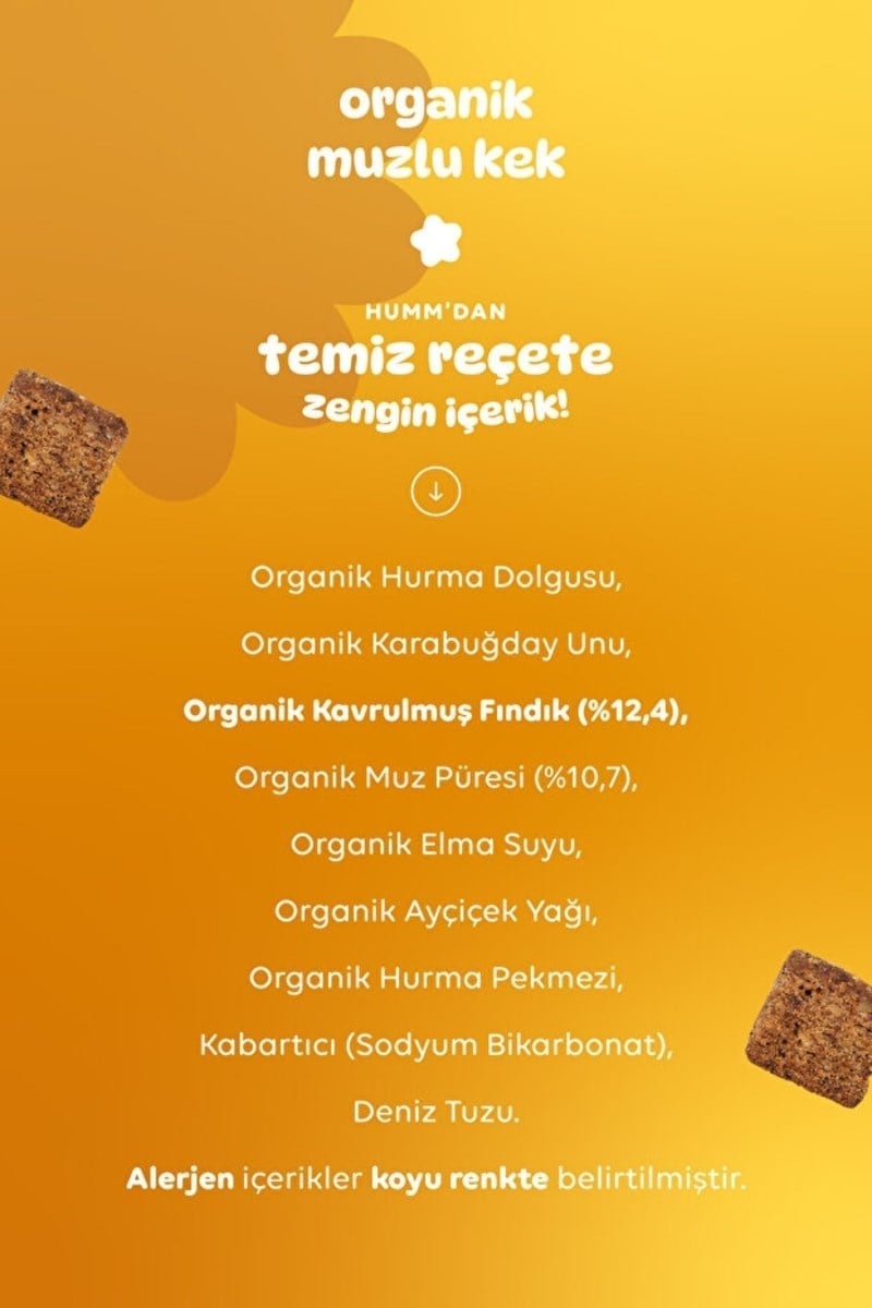 Humm Organic Organik Glutensiz Vegan Muzlu Kek Atıştırmalık Paketi - 6 Adet