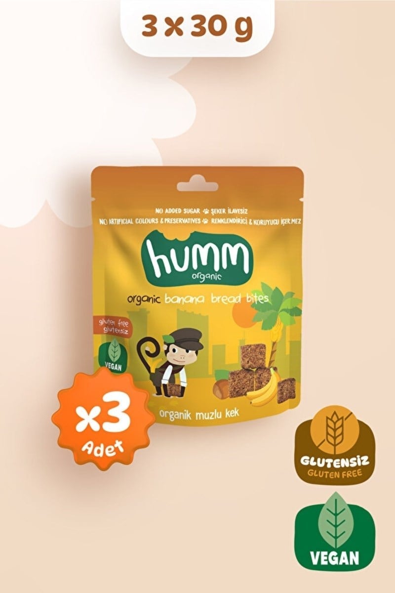Humm Organic Organik Glutensiz Vegan Muzlu Kek Atıştırmalık Paketi - 3 Adet
