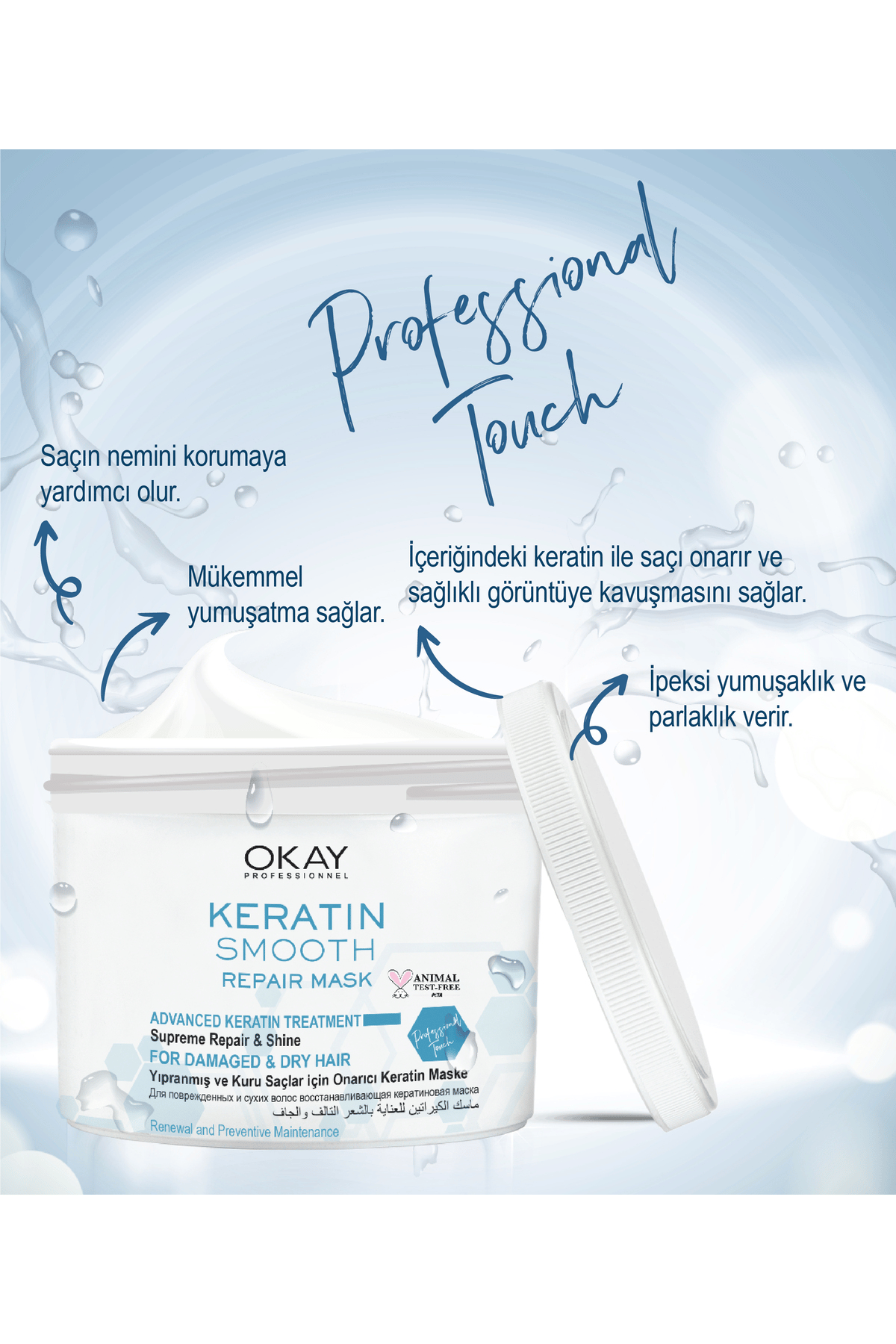 KERATIN SMOOTH 2'Lİ BAKIM SETİ Onarıcı Maske 500ml + Bakım Kremi 100ml