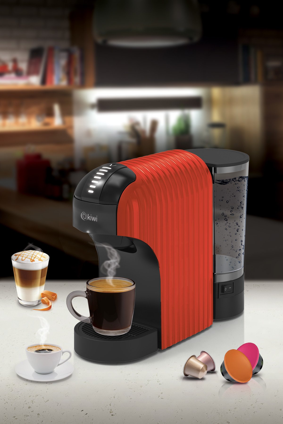 Kiwi Kcm-7597 Multikapsül Kahve Makinesi Kırmızı Nespresso/ Dolce Gusto/ Toz Kahve ile Uyumlu