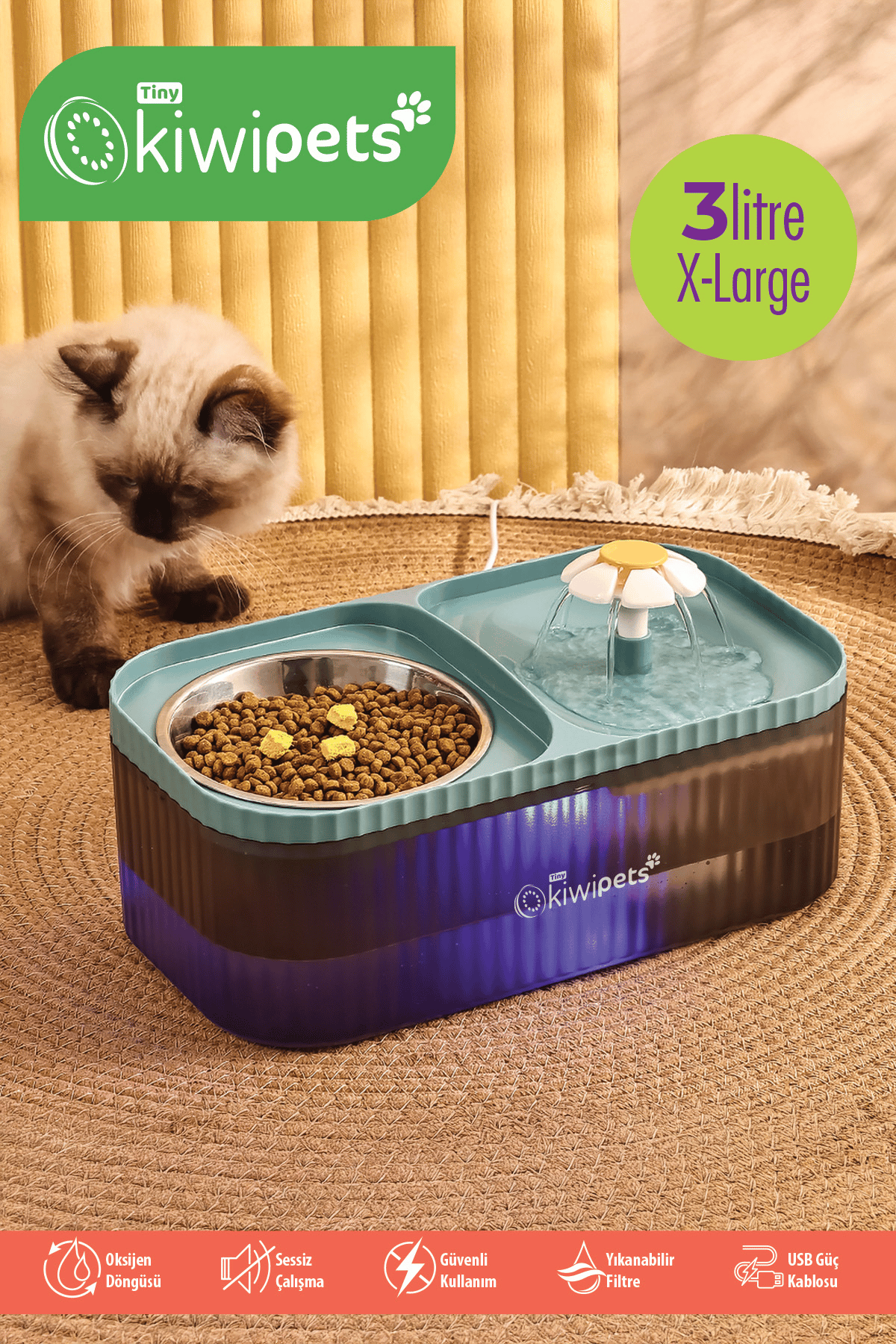 Kiwi Pets Kpf-10548 Mama Kabı ve Otomatik Evcil Hayvan Su Çeşmesi