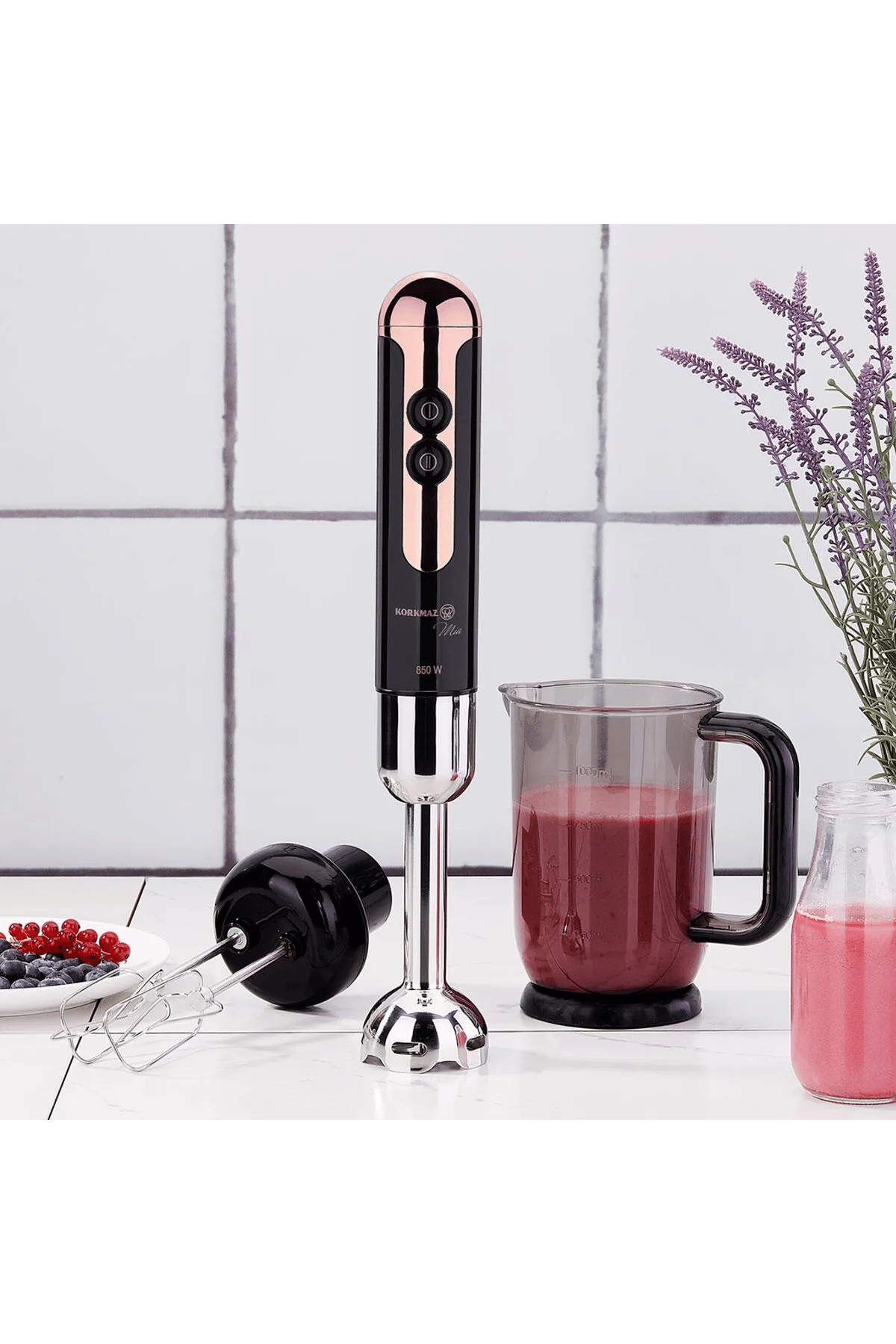 KORKMAZ A447-14 Mia Mega Deluxe Blender Set Siyah Rosagold