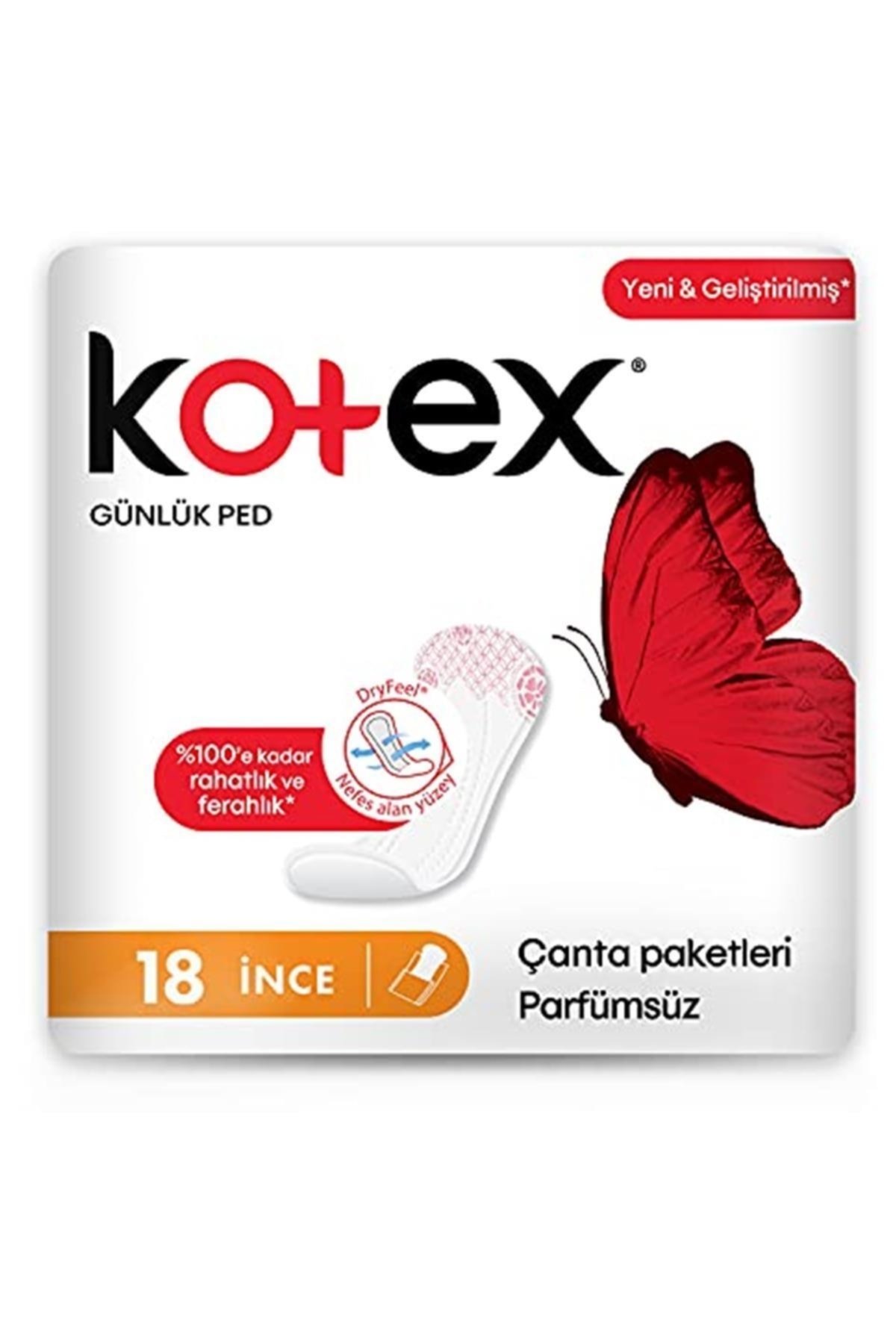 Kotex İnce Günlük Ped Parfümsüz 18 Li
