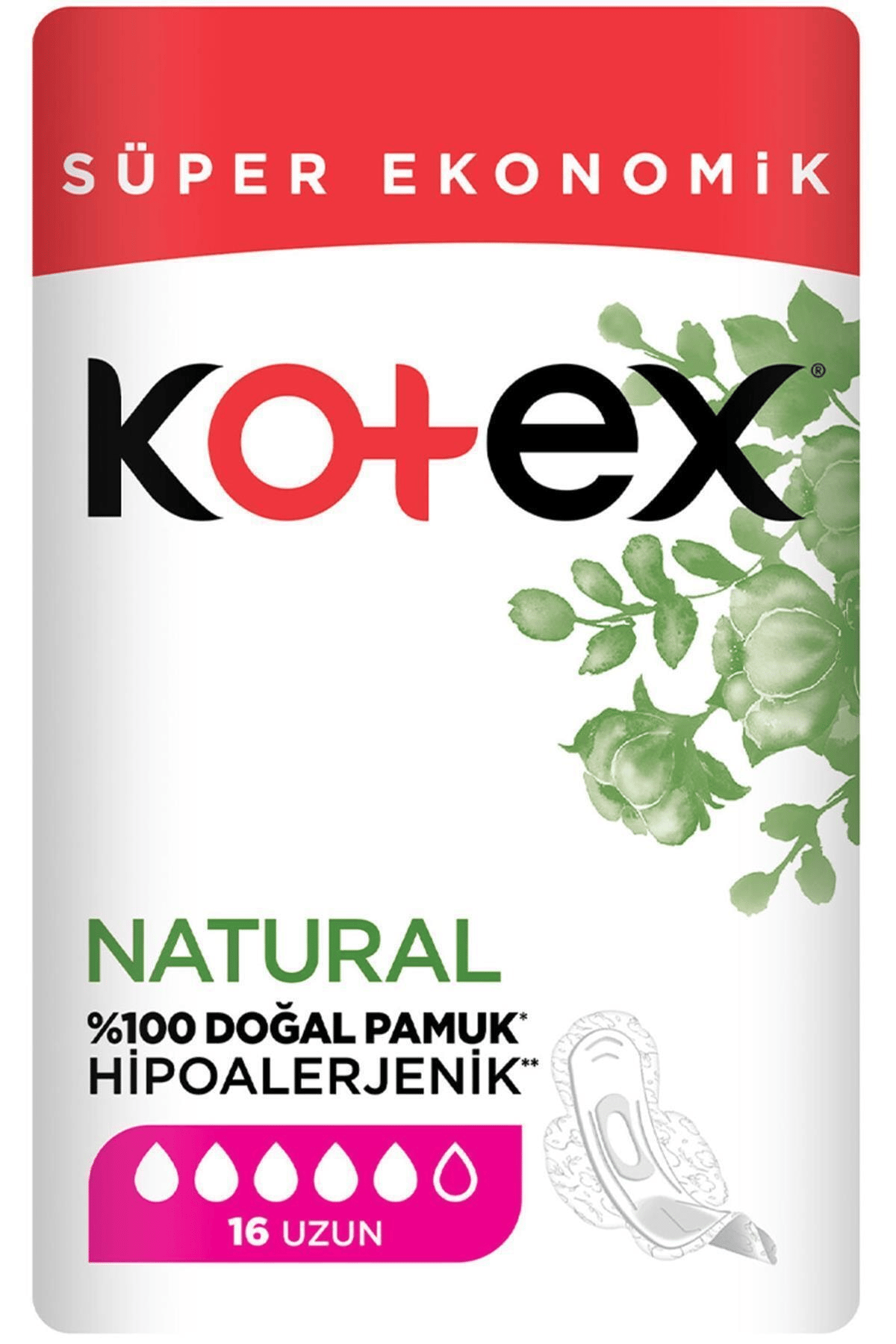 Kotex  Natural Ultra Süper Ekonomik Paket Uzun 16'lı Hijyenik Ped
