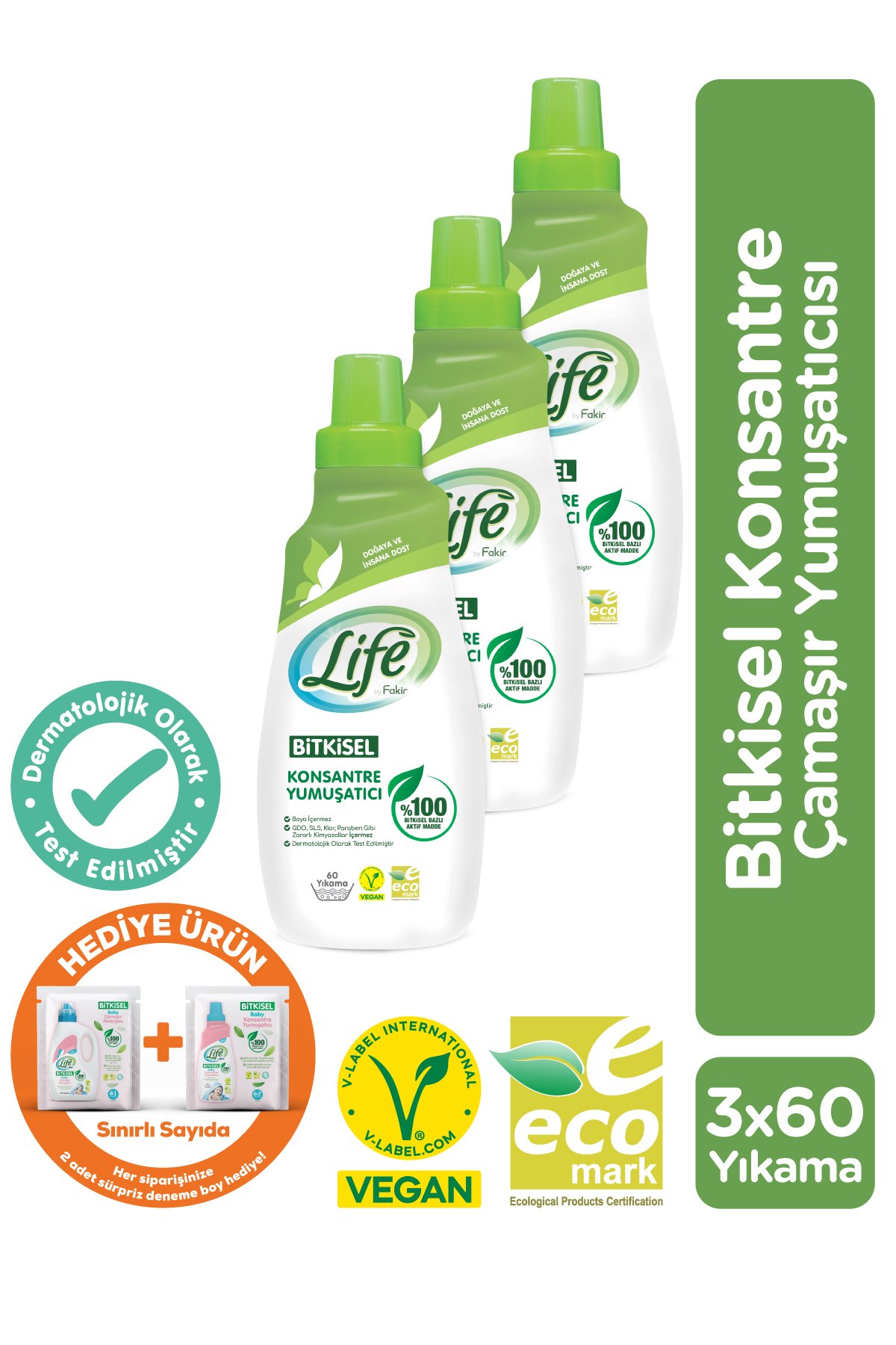 Life By Fakir Bitkisel Bazlı Vegan Çamaşır Yumuşatıcısı 1500 ml X 3 Adet