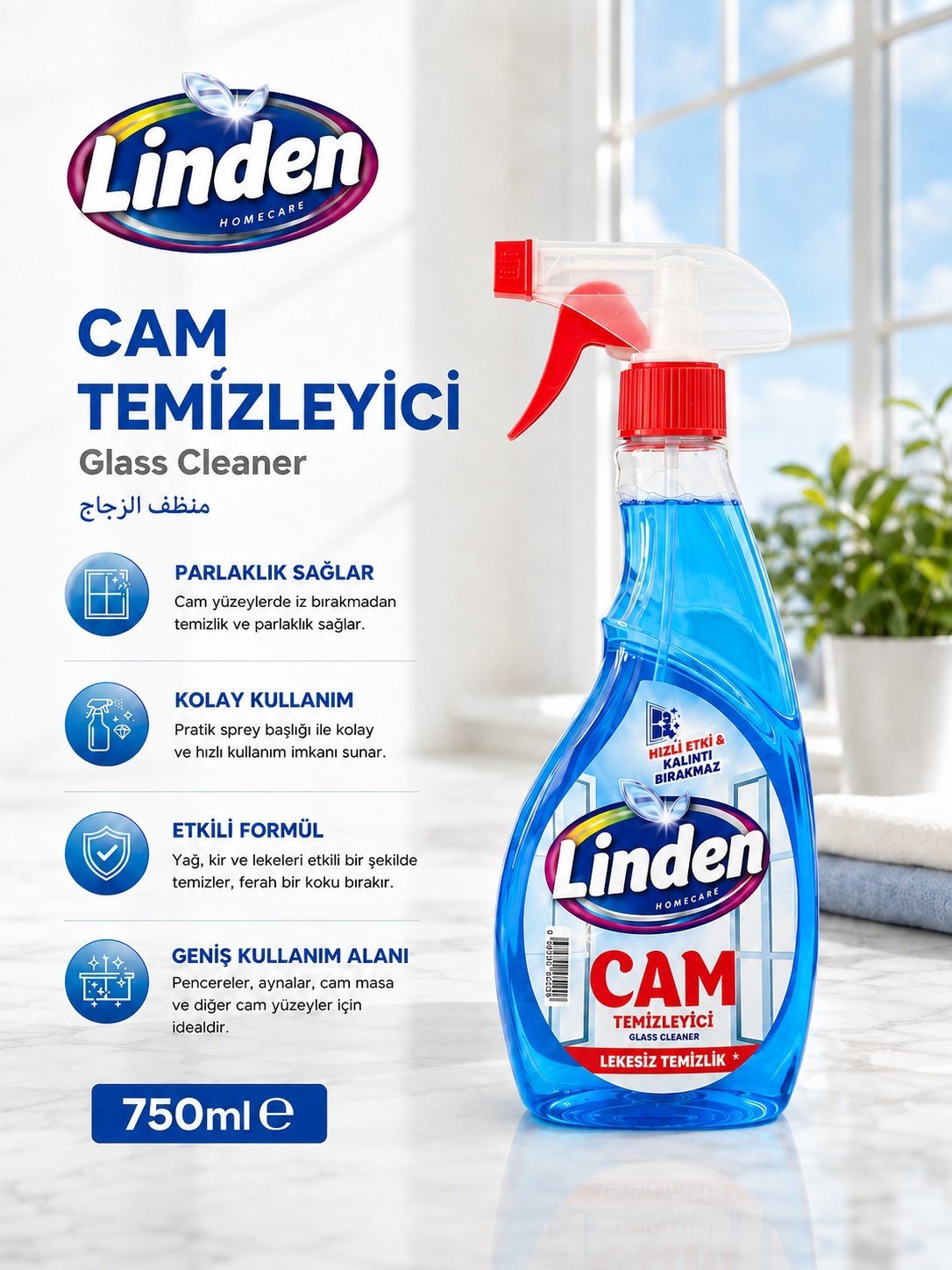 Linden Cam Yüzey Temizleyici 750 ml  Sprey