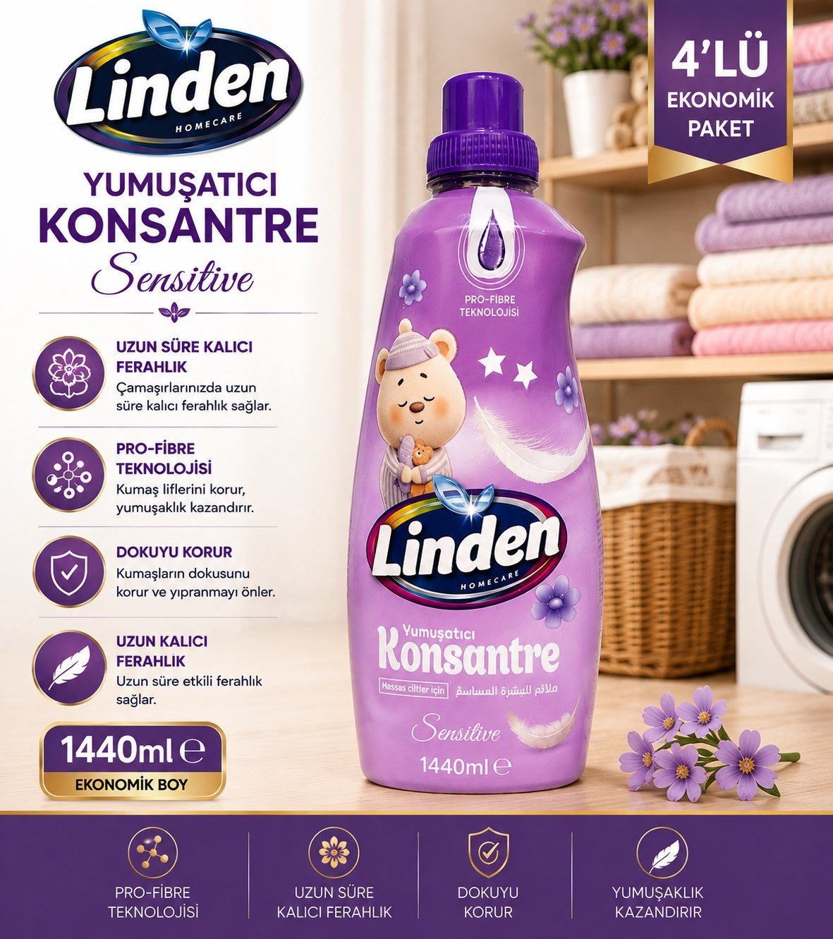 Linden Konsantre Yumuşatıcı Sensetive 1440 ml 