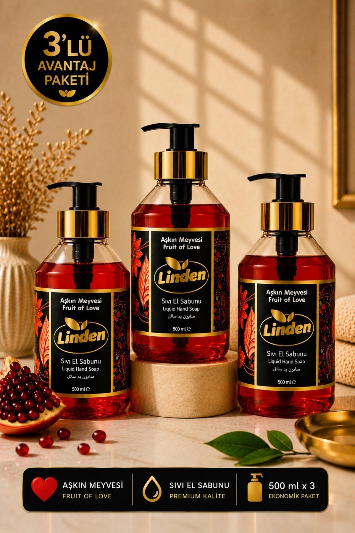 Linden Sıvı El Sabunu Aşkın Meyvesi 500 ml Fruit of Love x3 Adet