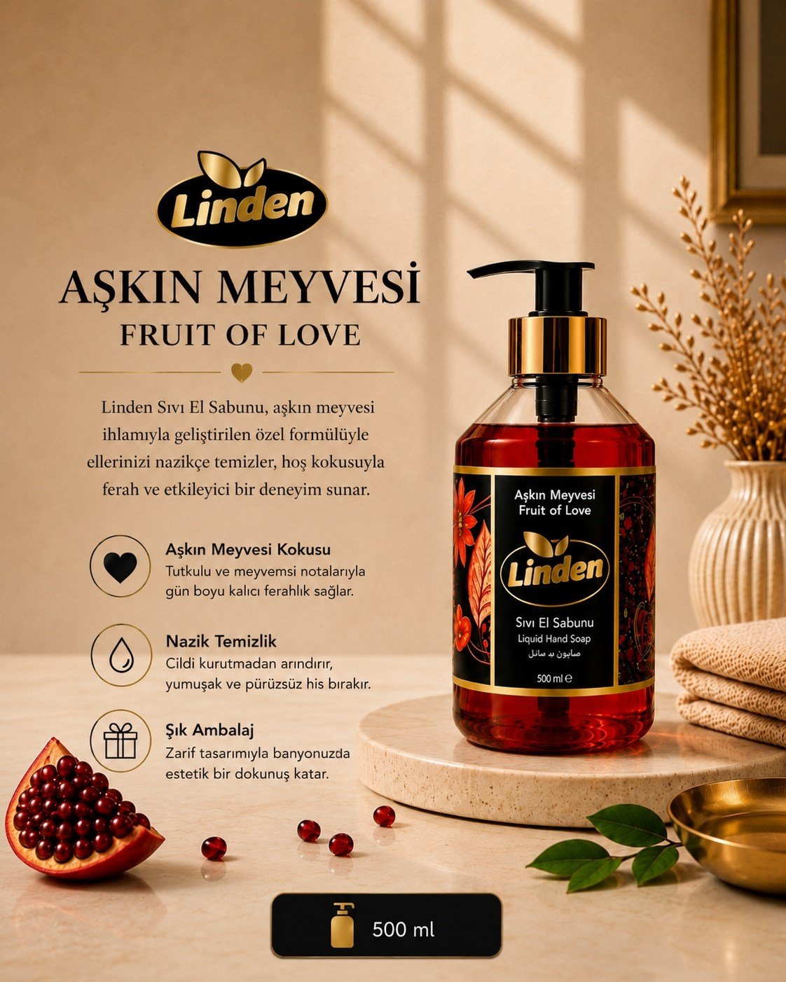 Linden Sıvı El Sabunu Aşkın Meyvesi 500 ml Fruit of Love 