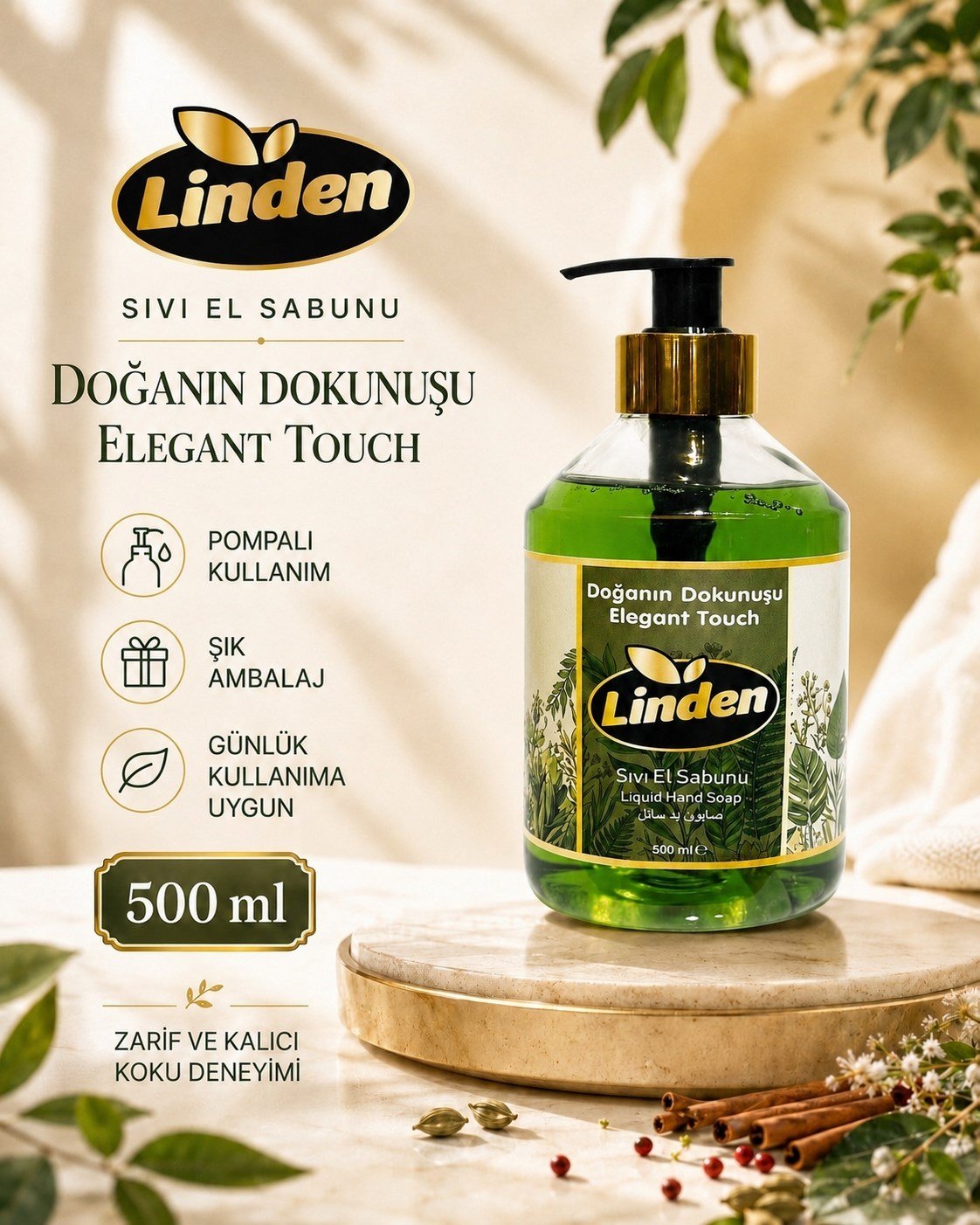 Linden Sıvı El Sabunu Doğanın Dokunuşu 500 ml Elegant Touch 