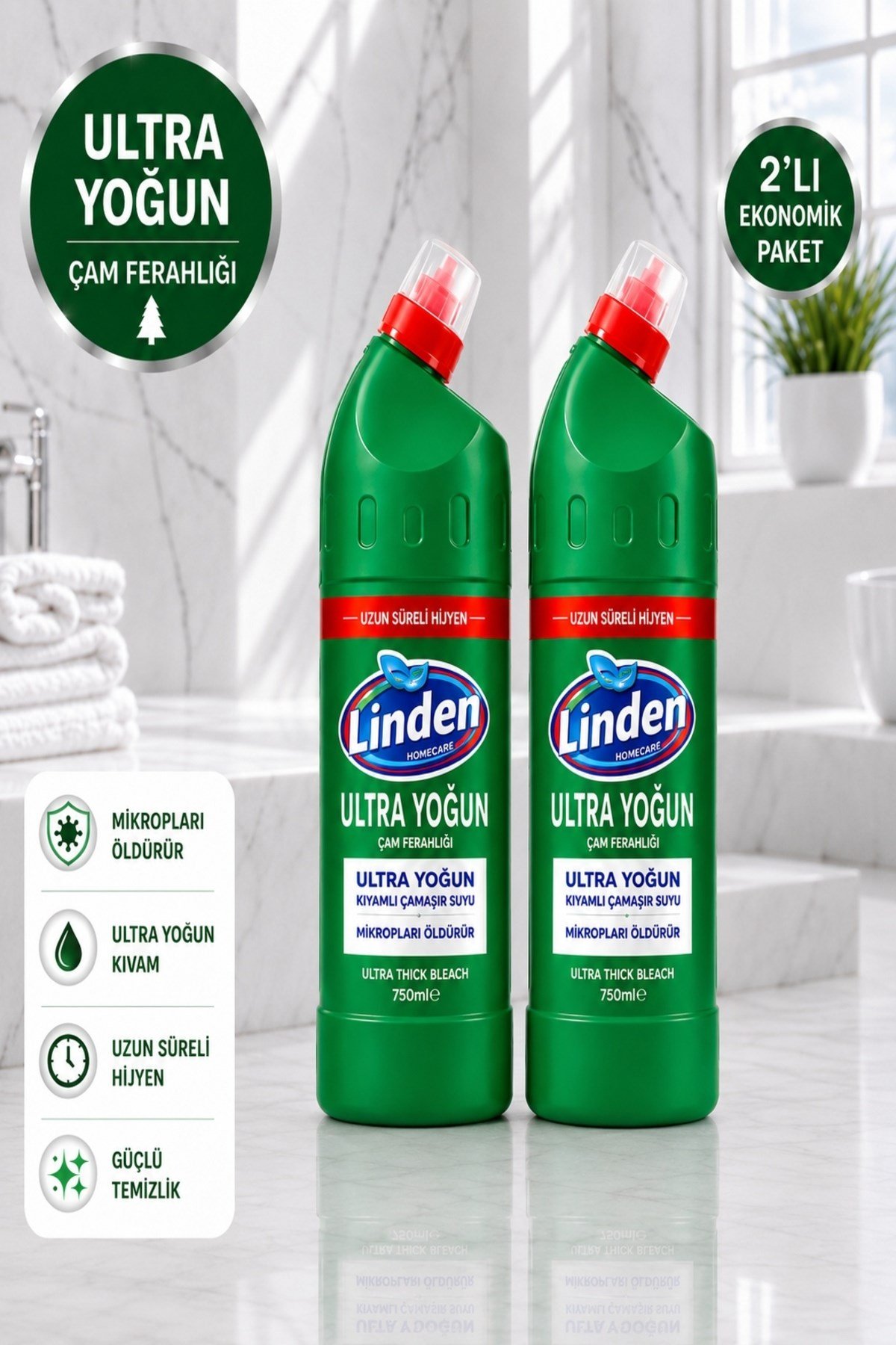 Linden Ultra Çamaşır Suyu Çam 750 ml x2 Adet