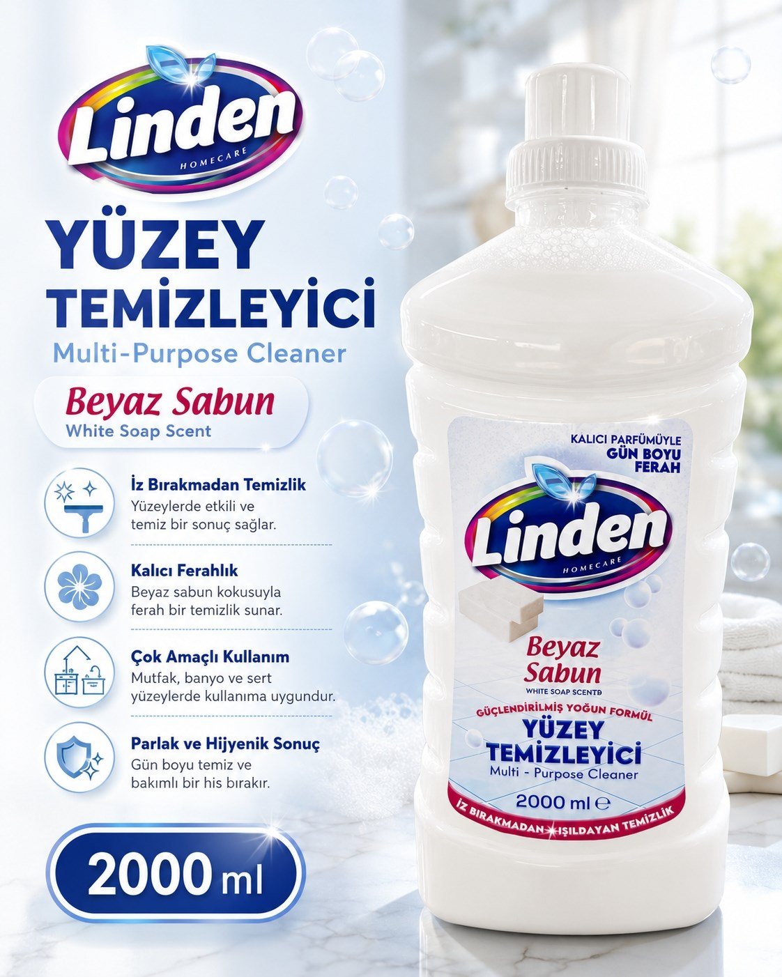 Linden Yüzey Temizleyici 2000 ml Beyaz Sabun