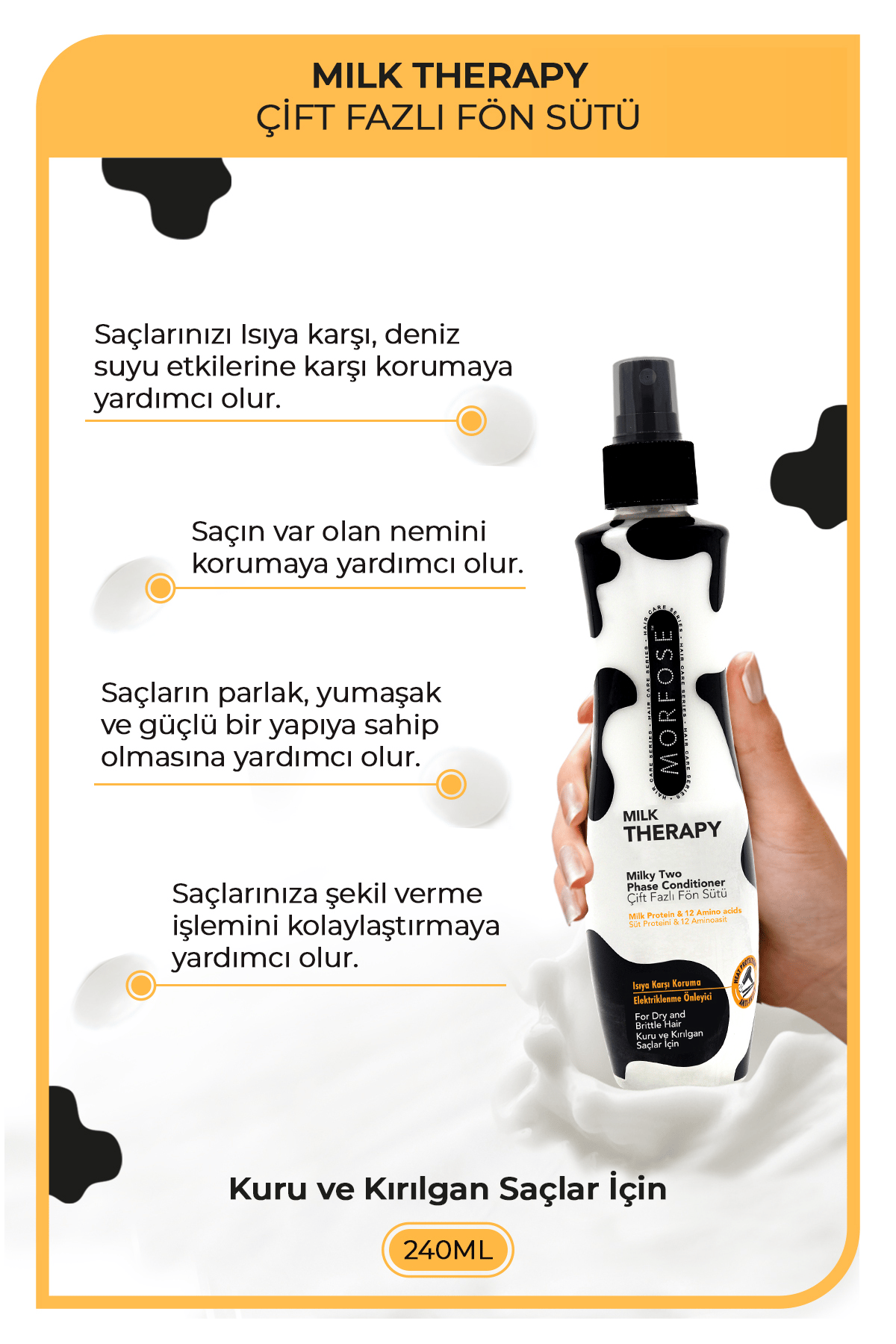 Milk Therapy Çift Fazlı Saç Bakım Fön Sütü 240 ml - Besleyici, Koruyucu Etki