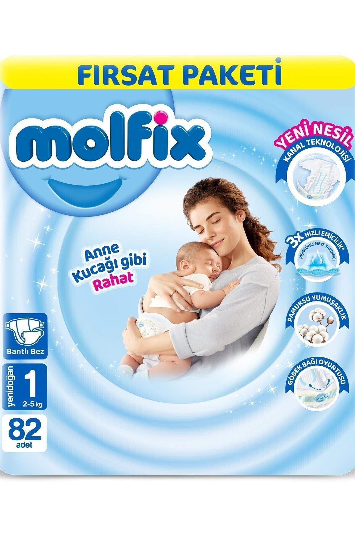 Molfix 3D Yenidoğan Fırsat Paketi 82'li Bebek Bezi 1 Numara