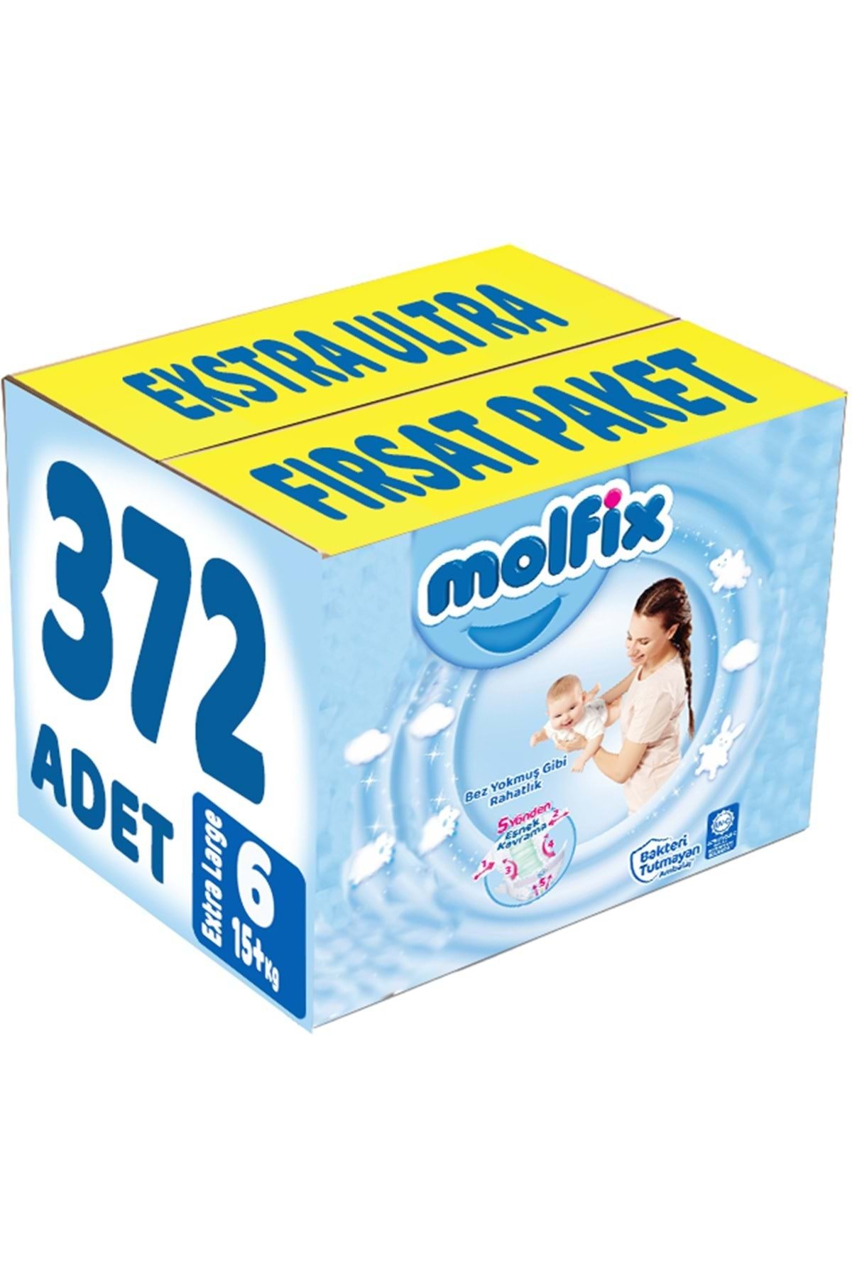 Molfix Bebek Bezi Beden:6 (15+kg) Extra Large 372 Adet Ekstra Ultra Fırsat Pk