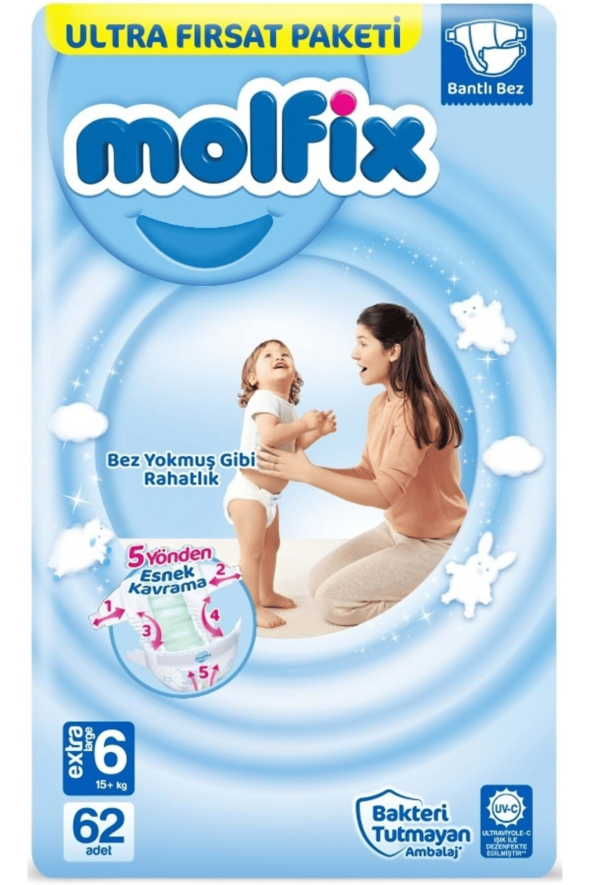 Molfix Bebek Bezi Beden:6 (15+kg) Extra Large 372 Adet Ekstra Ultra Fırsat Pk