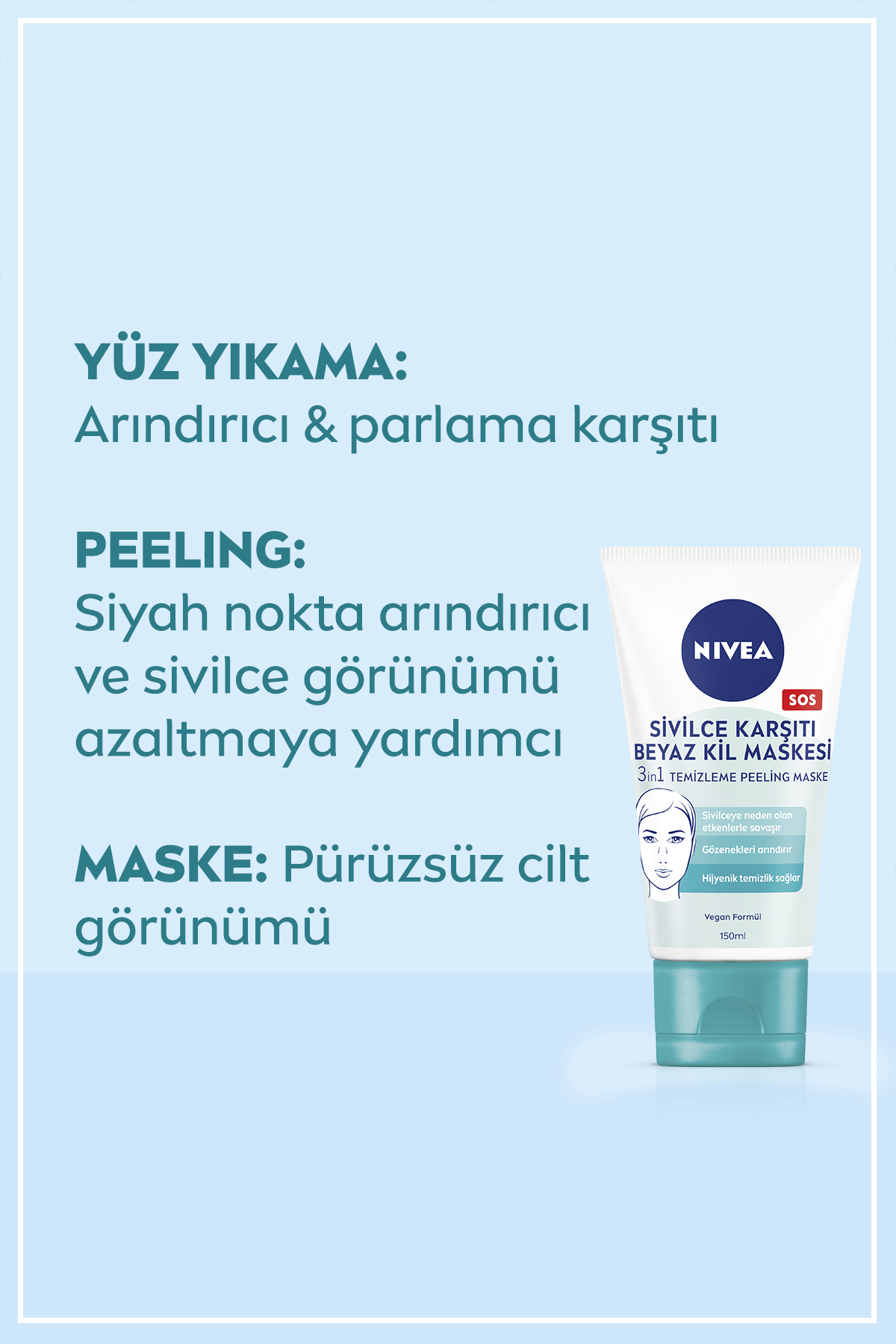NIVEA 3in1 Sivilce Karşıtı Beyaz Kil Maskesi 150ml