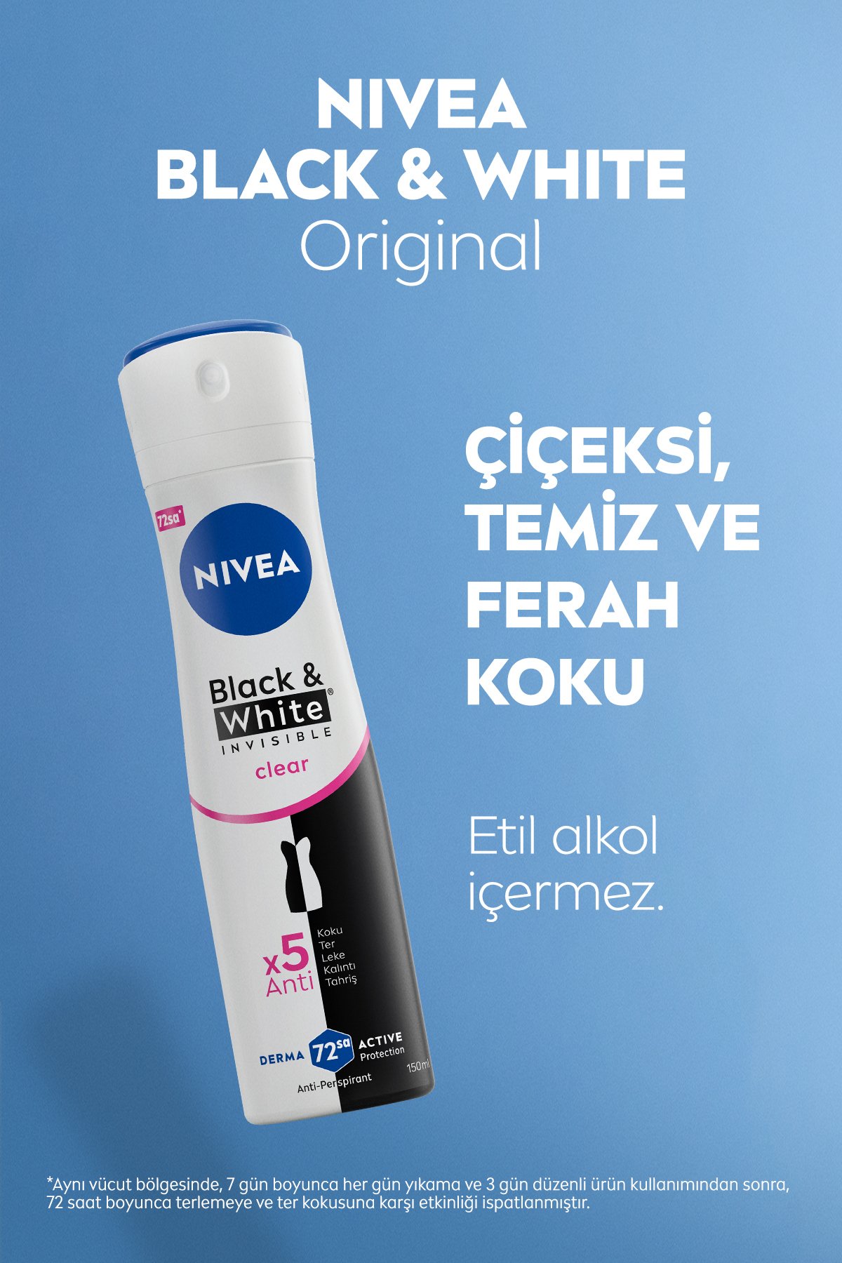 Nıvea Kadın Sprey Deodorant Black&White Invisible Clear 150ml, 72 Saat Anti-perspirant Ter Koruması