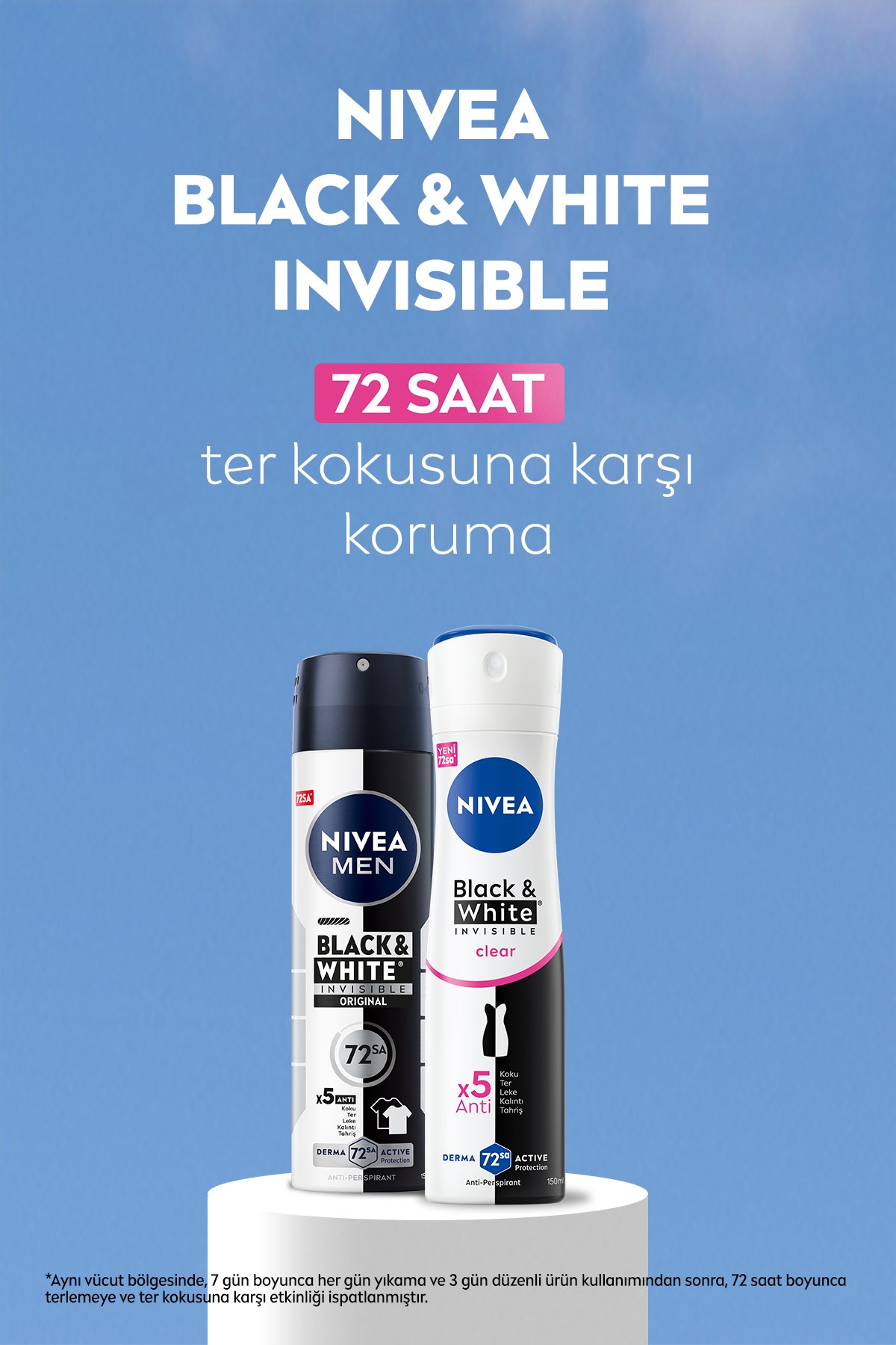 Nıvea Kadın Sprey Deodorant Black&White Invisible Clear 150ml, 72 Saat Anti-perspirant Ter Koruma, X2 Adet