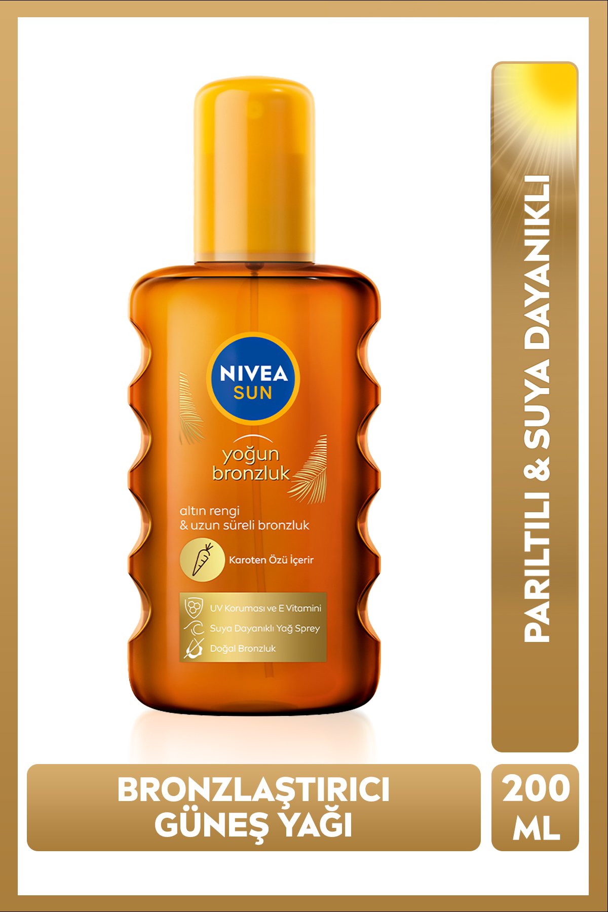 Nıvea SUN Karoten Özlü Yoğun Bronzlaştırıcı Güneş Vücut Sprey 200ml, E Vitamini, Uzun Süreli Bronzluk