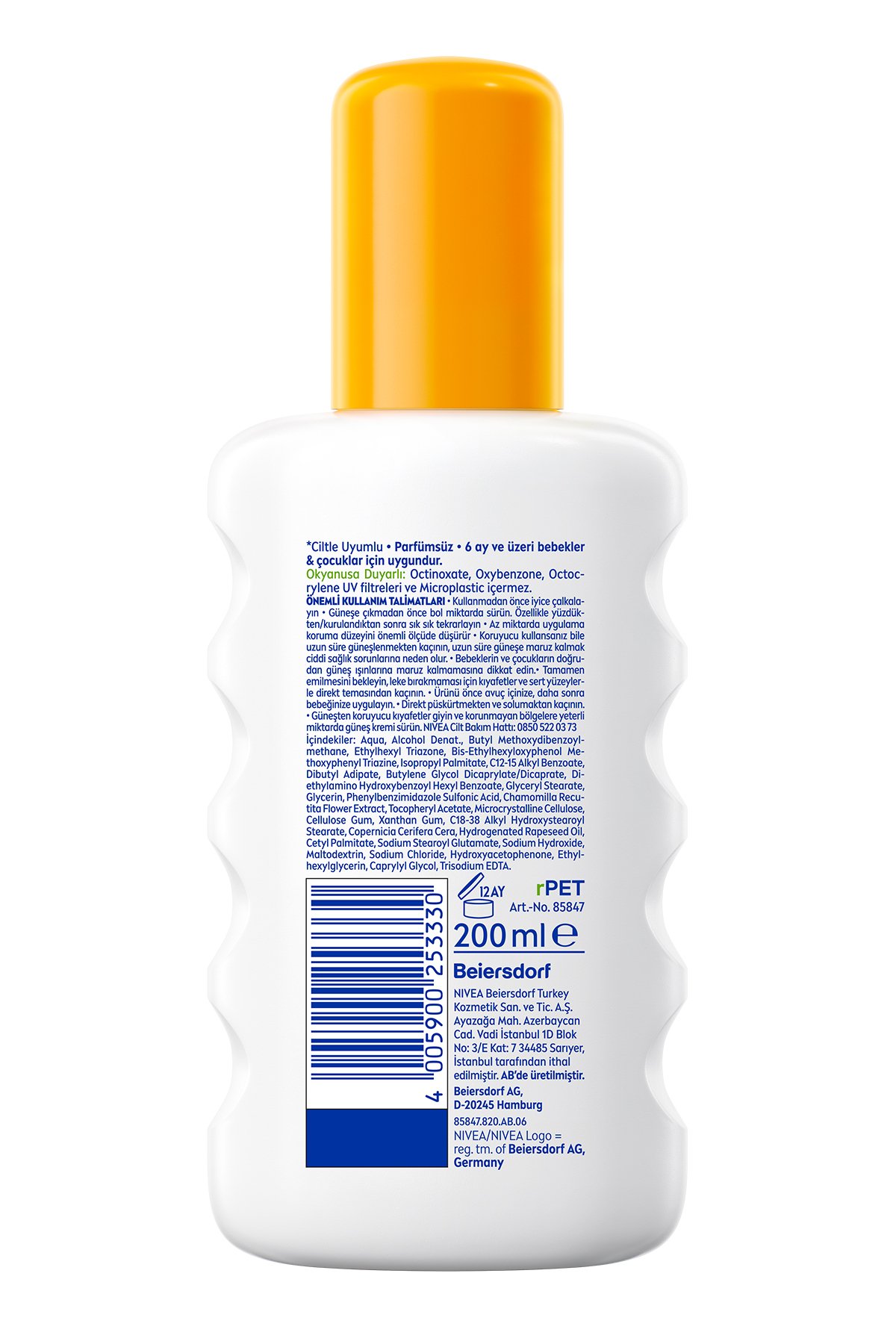 Nıvea SUN SPF50 Çocuklar İçin Hassas Güneş Koruyucu Vücut Spreyi 200ml, UVA Koruması, 5i 1 Arada Bakım