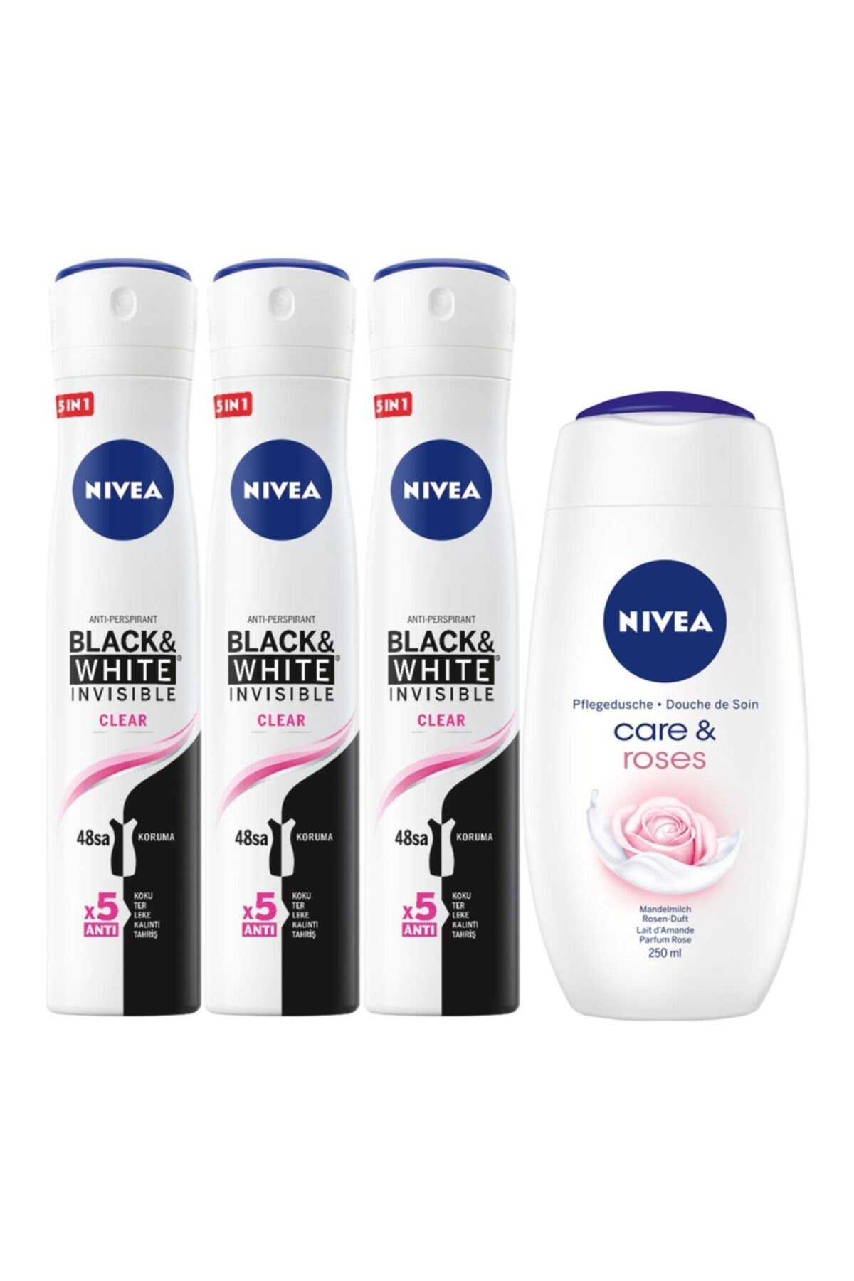 Nıvea Women Black&white Deodorant 200 ml X3 - Nıvea Rose Dus Jelı 250ml