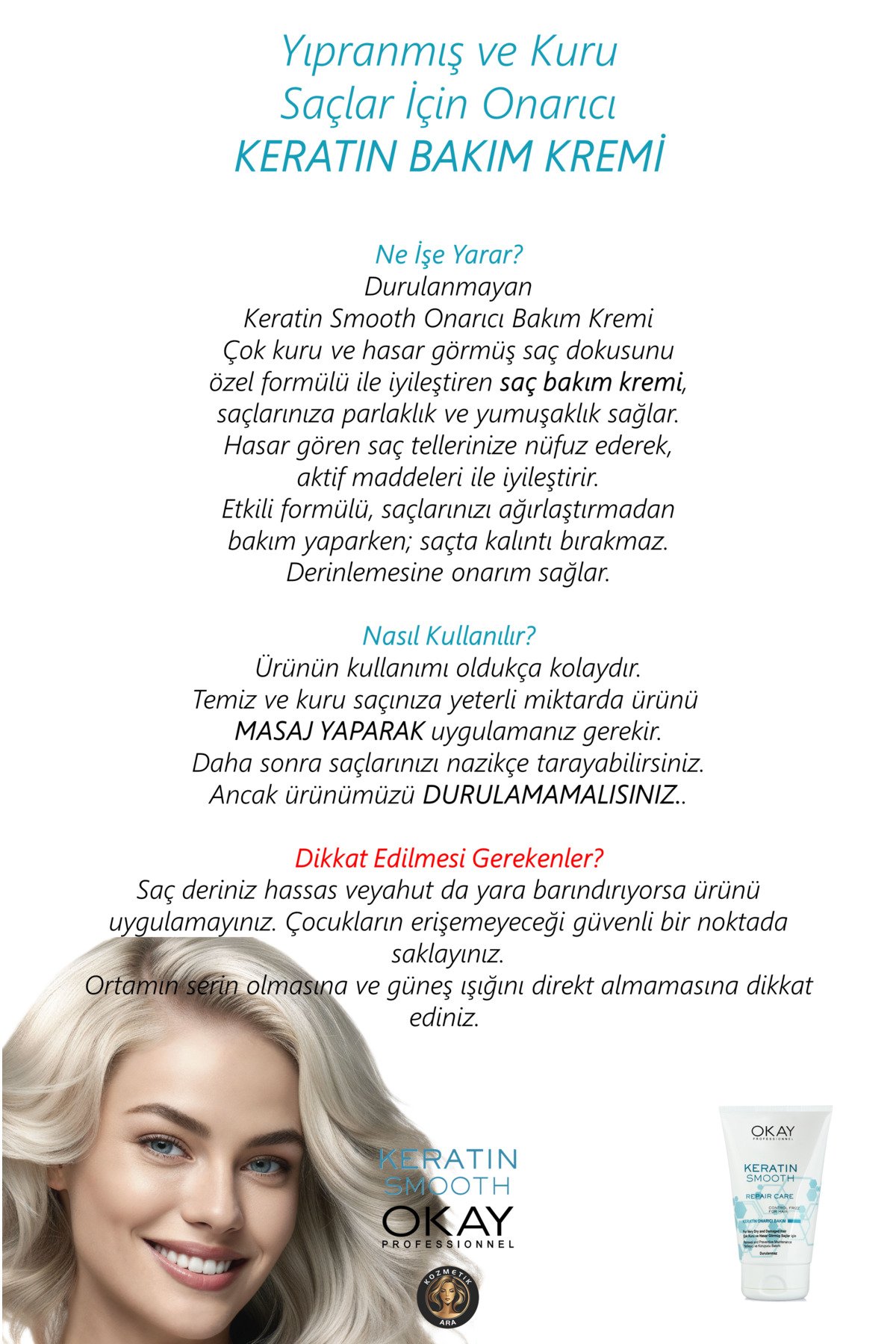 OKAY Keratin Smooth Onarıcı Saç Bakım Kremi 100 ml