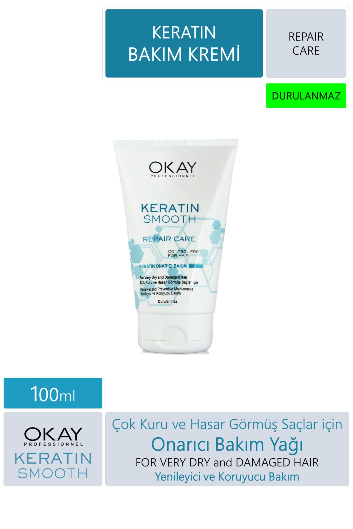 OKAY Keratin Smooth Onarıcı Saç Bakım Kremi 100 ml